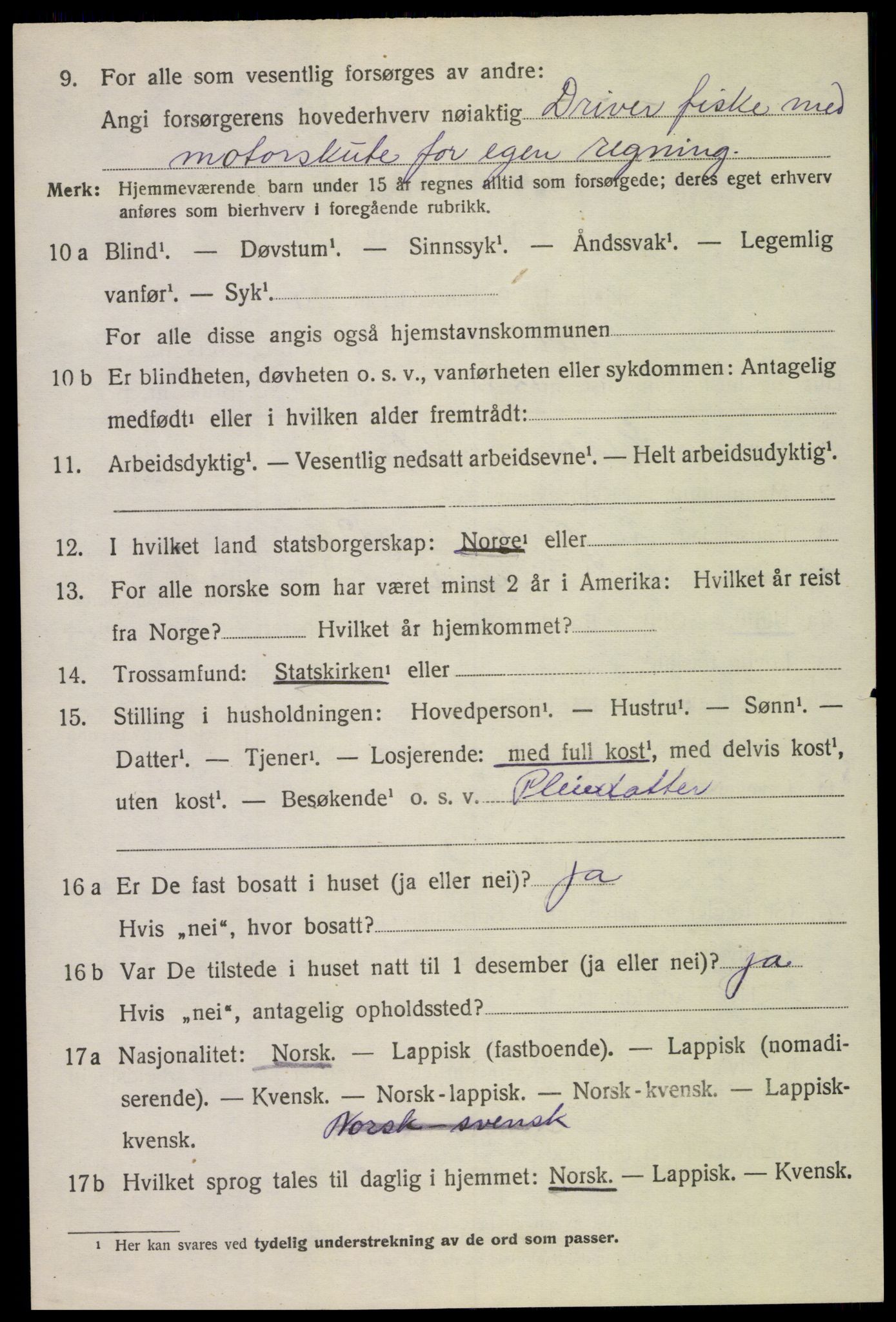 SAT, 1920 census for Bø, 1920, p. 2661