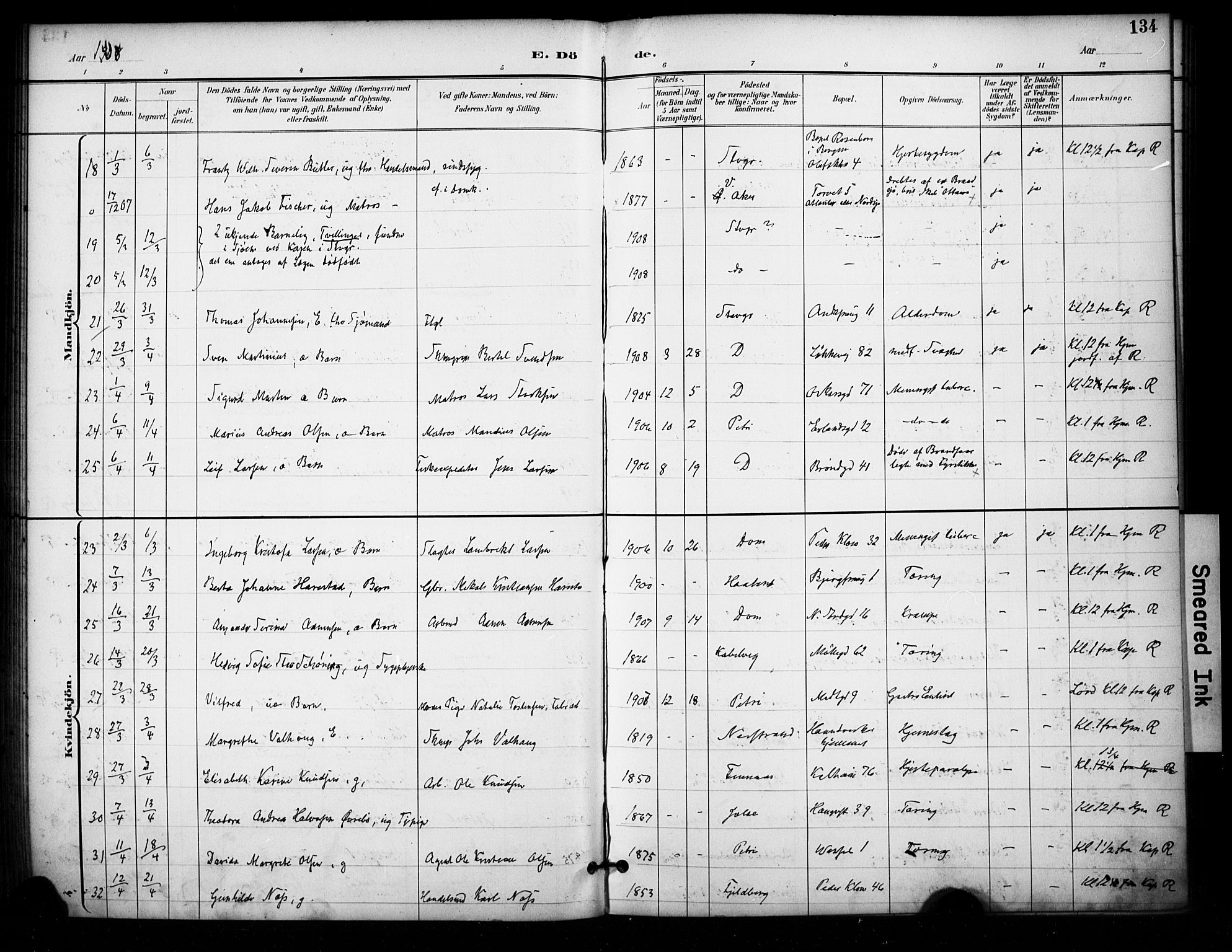 Domkirken sokneprestkontor, AV/SAST-A-101812/001/30/30BA/L0032: Parish register (official) no. A 31, 1896-1917, p. 134