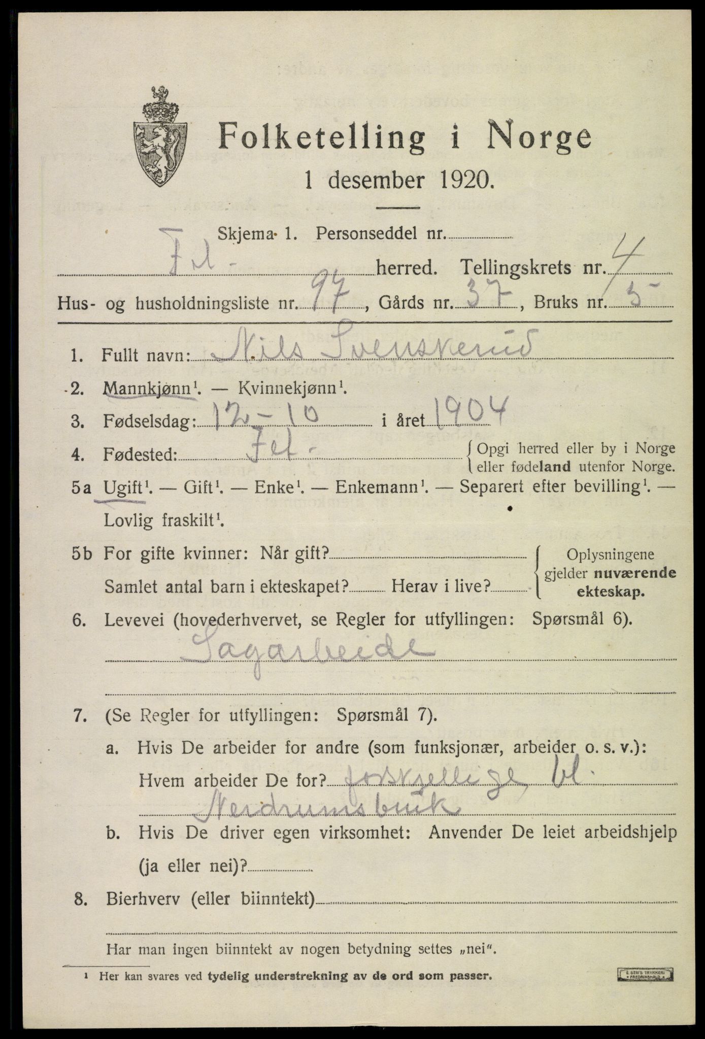 SAO, 1920 census for Fet, 1920, p. 5974