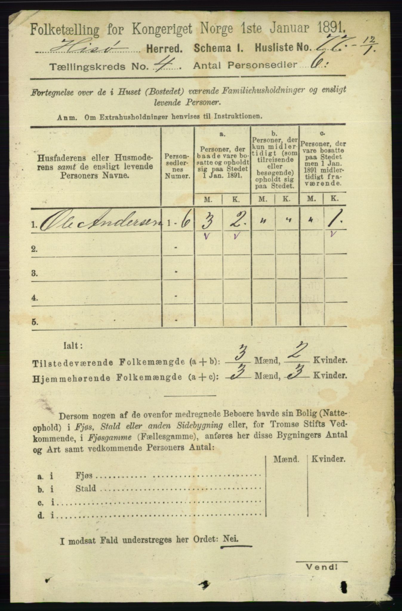 RA, 1891 census for 0922 Hisøy, 1891, p. 3306