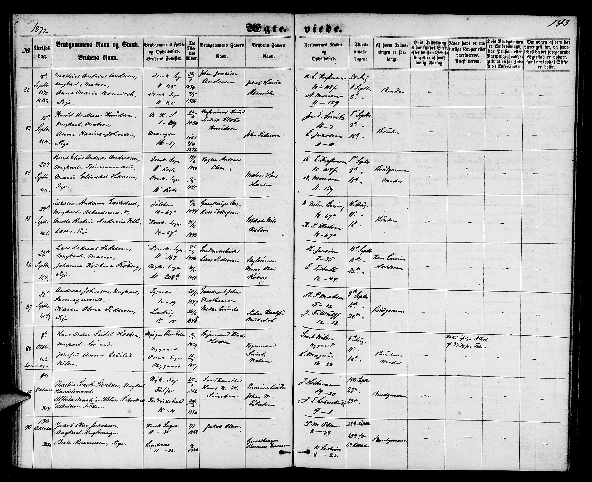 Domkirken sokneprestembete, AV/SAB-A-74801/H/Hab/L0030: Parish register (copy) no. D 2, 1857-1876, p. 143