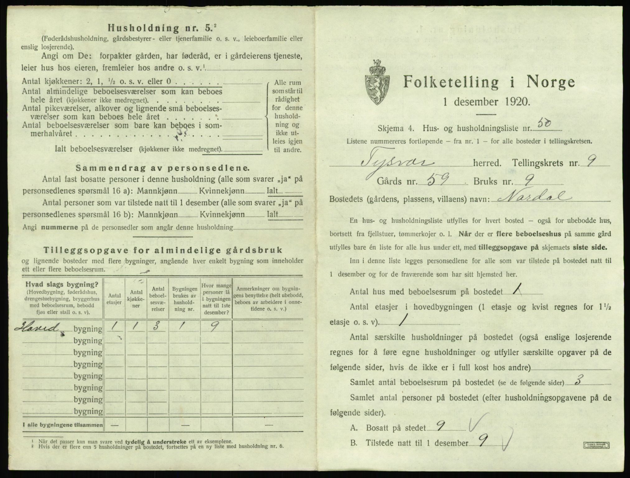 SAST, 1920 census for Tysvær, 1920, p. 836