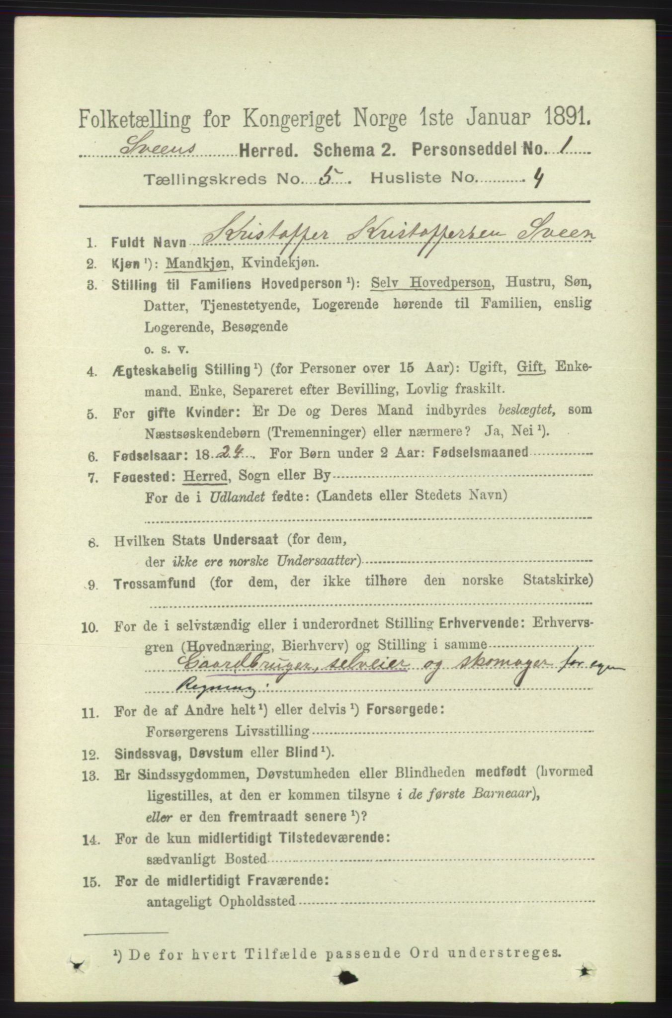 RA, 1891 census for 1216 Sveio, 1891, p. 1461