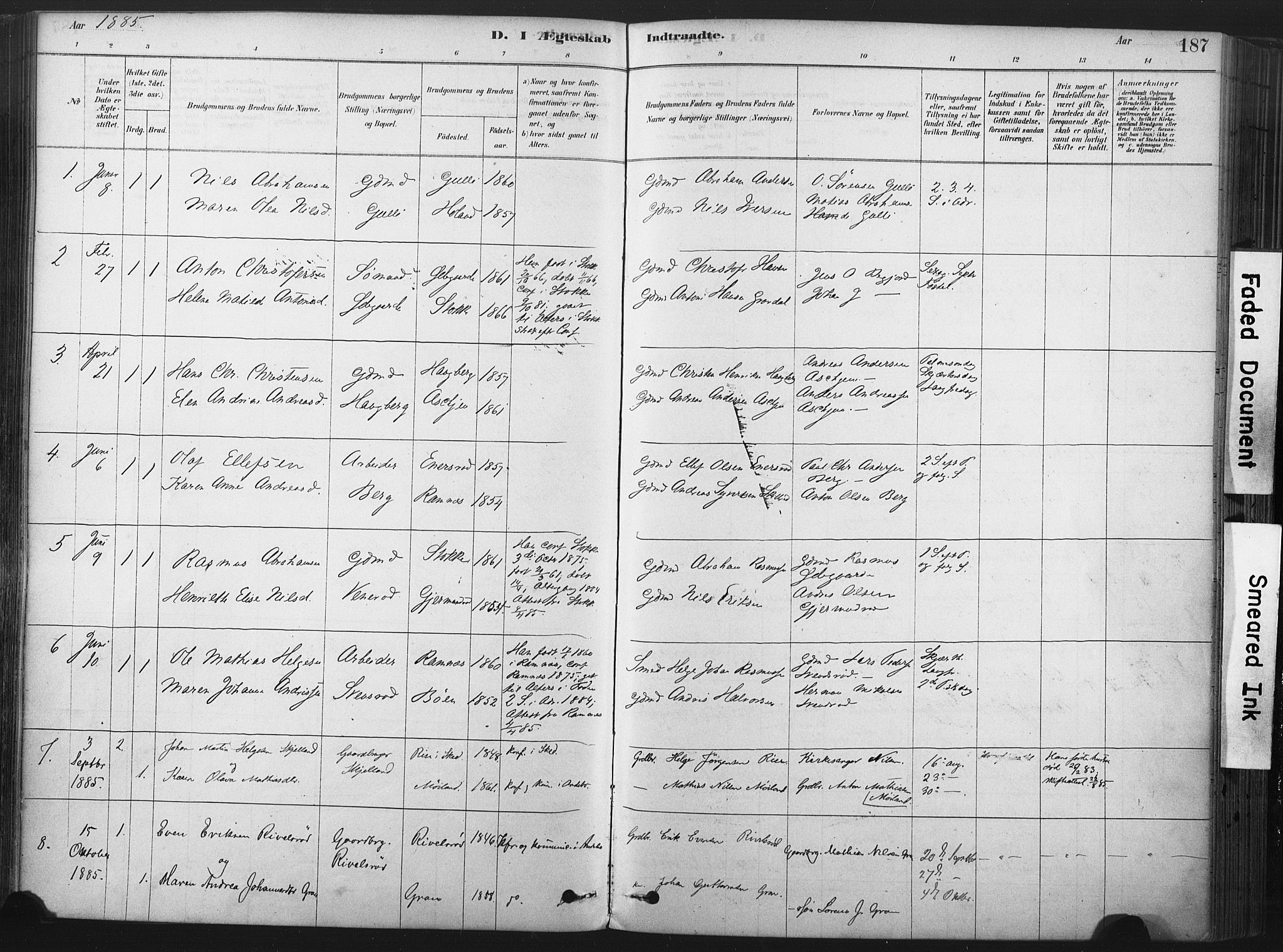 Andebu kirkebøker, SAKO/A-336/F/Fa/L0007: Parish register (official) no. 7, 1878-1899, p. 187