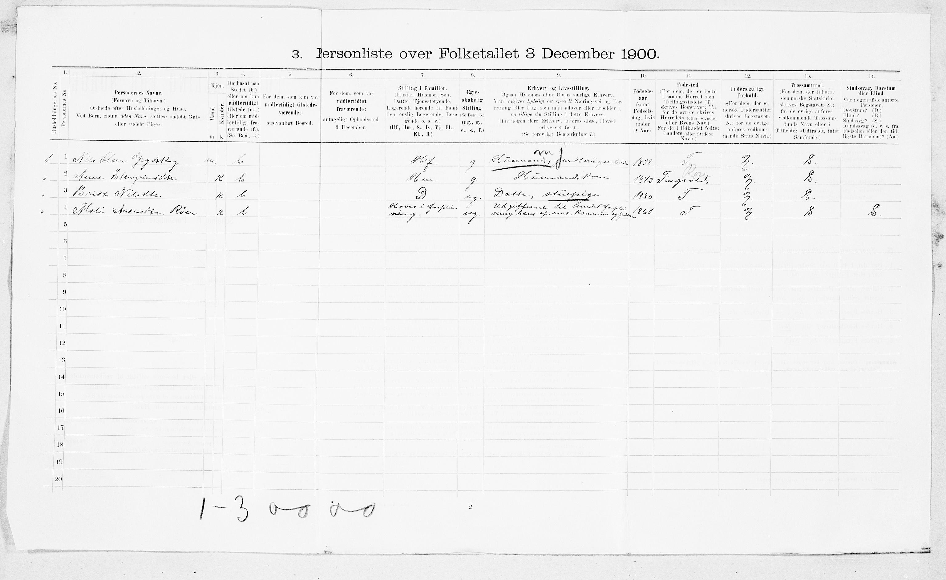 SAT, 1900 census for Stangvik, 1900, p. 21