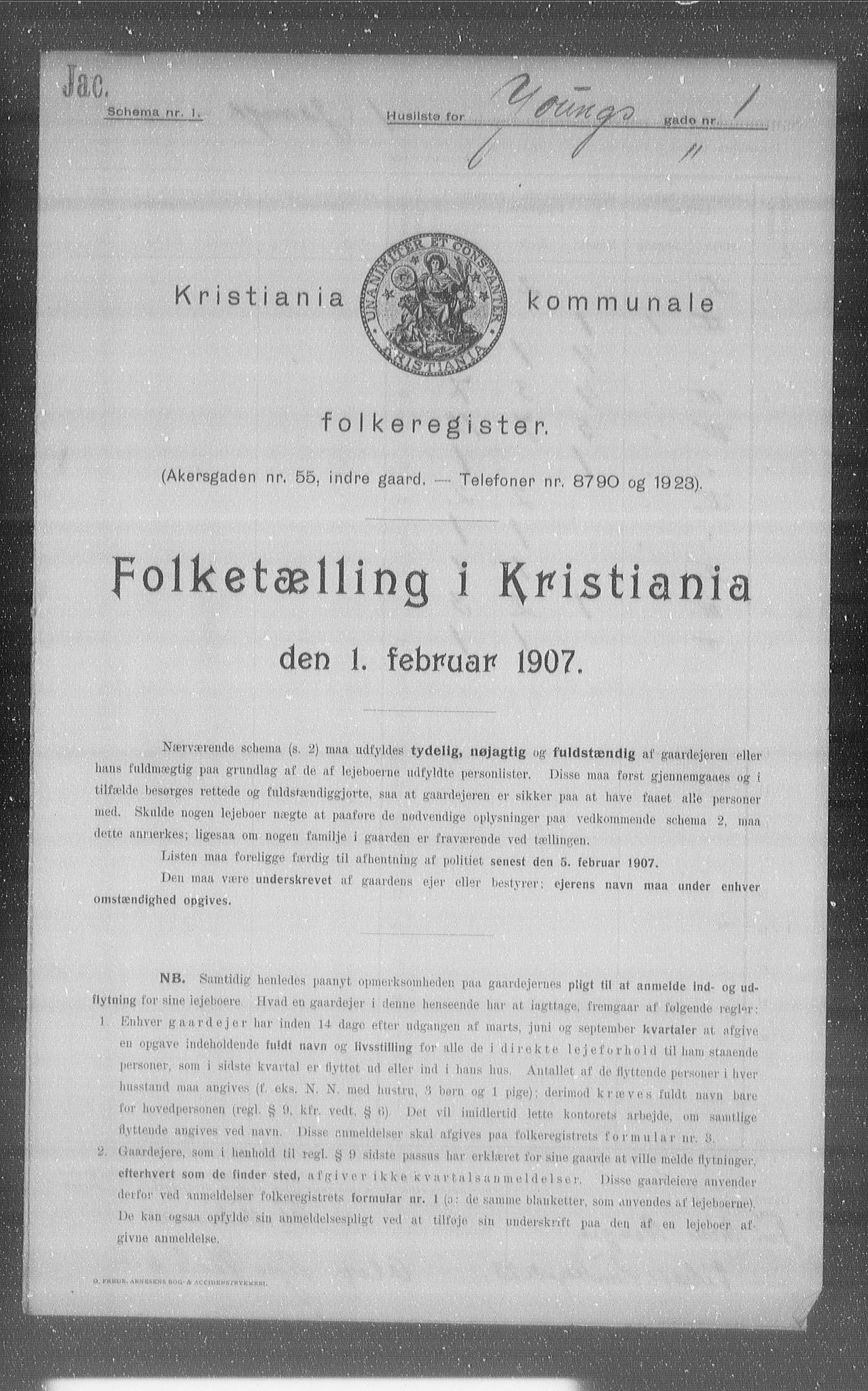 OBA, Municipal Census 1907 for Kristiania, 1907, p. 65327