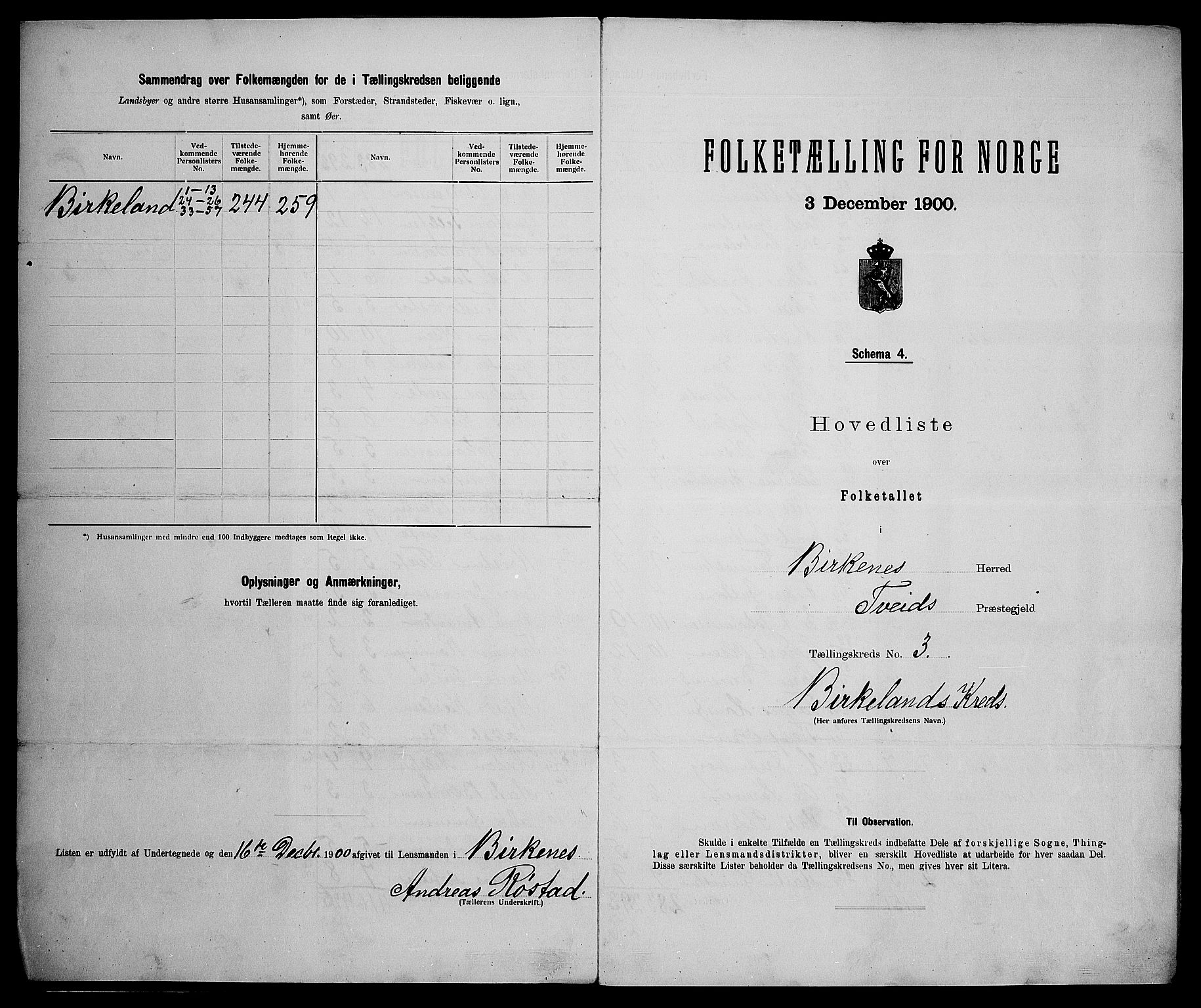 SAK, 1900 census for Birkenes, 1900, p. 17