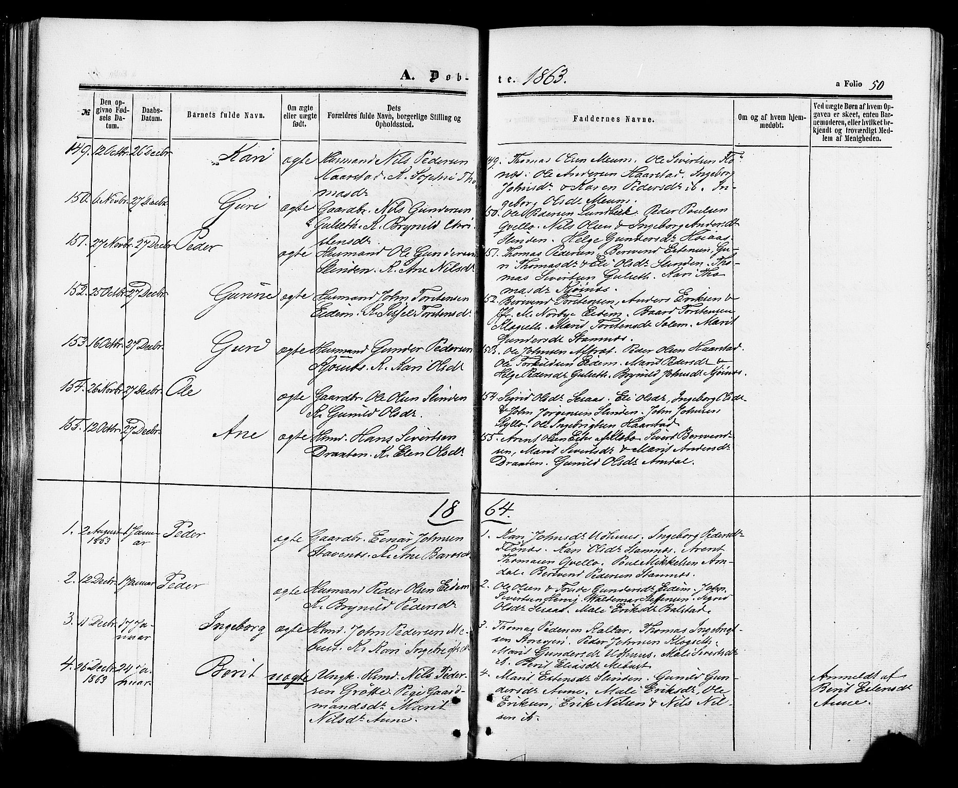 Ministerialprotokoller, klokkerbøker og fødselsregistre - Sør-Trøndelag, SAT/A-1456/695/L1147: Parish register (official) no. 695A07, 1860-1877, p. 50