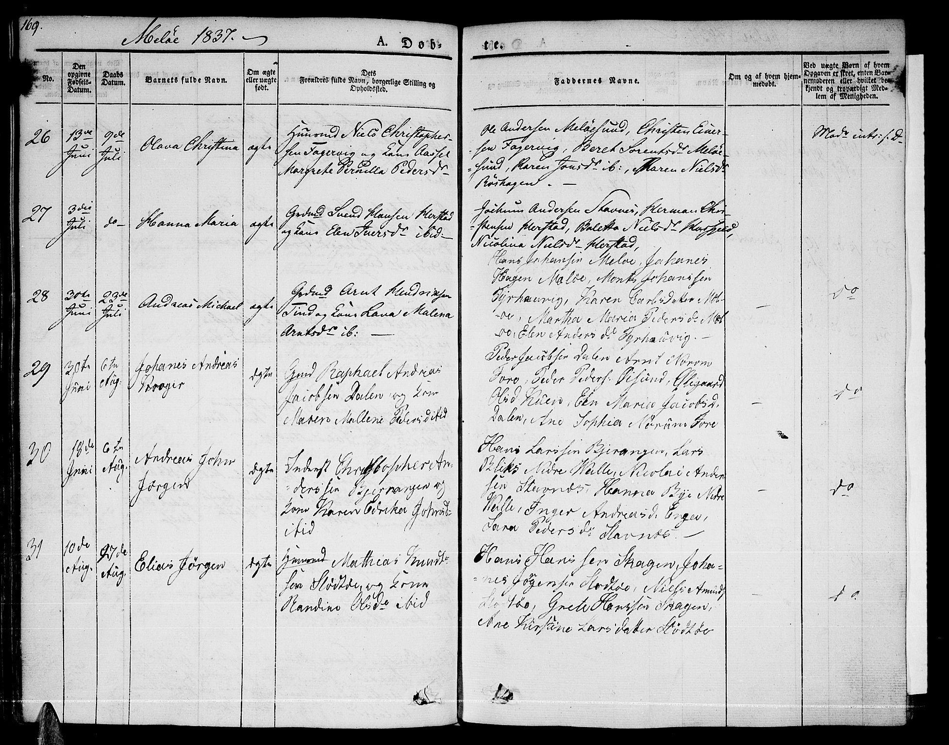 Ministerialprotokoller, klokkerbøker og fødselsregistre - Nordland, AV/SAT-A-1459/841/L0598: Parish register (official) no. 841A06 /2, 1825-1844, p. 169