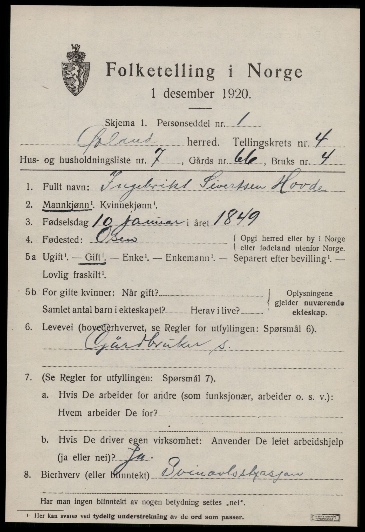 SAT, 1920 census for Ørland, 1920, p. 3441
