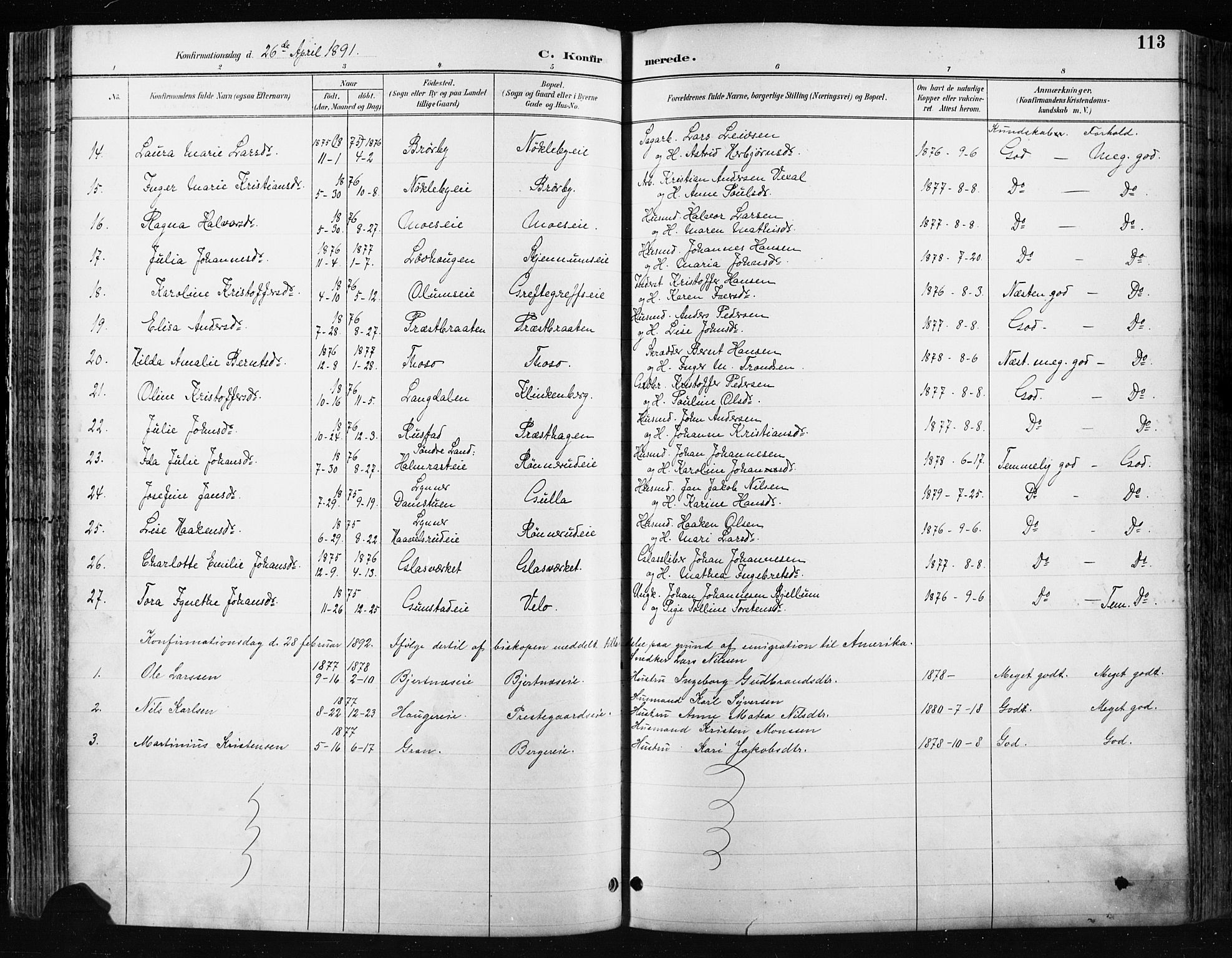 Jevnaker prestekontor, SAH/PREST-116/H/Ha/Haa/L0009: Parish register (official) no. 9, 1891-1901, p. 113