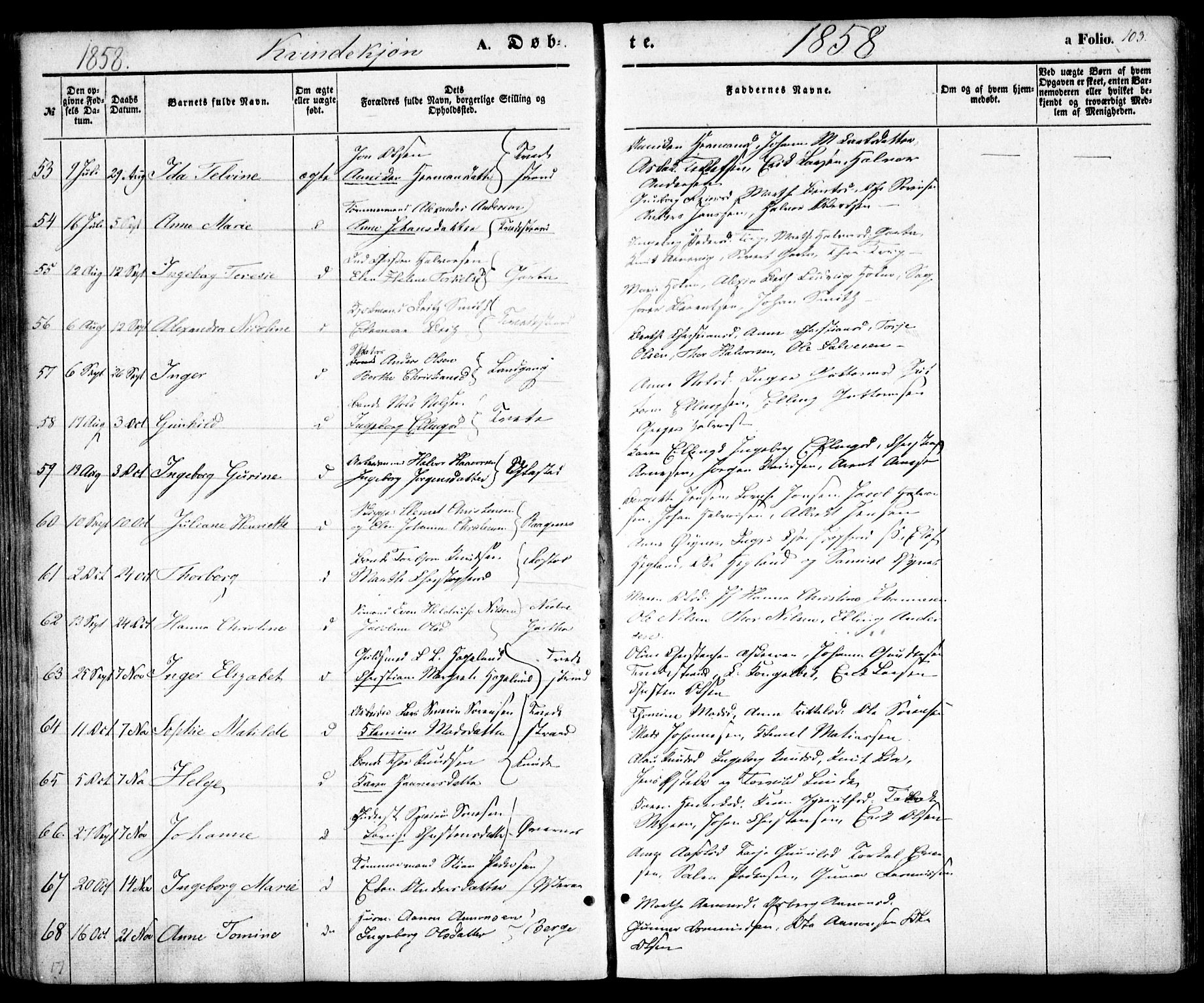 Holt sokneprestkontor, AV/SAK-1111-0021/F/Fa/L0008: Parish register (official) no. A 8, 1849-1860, p. 103