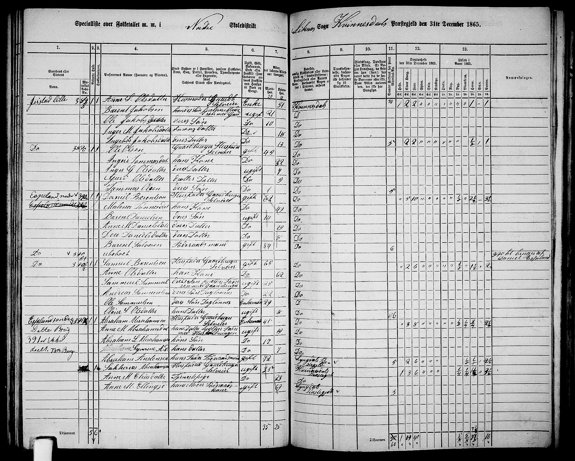 RA, 1865 census for Kvinesdal, 1865, p. 107
