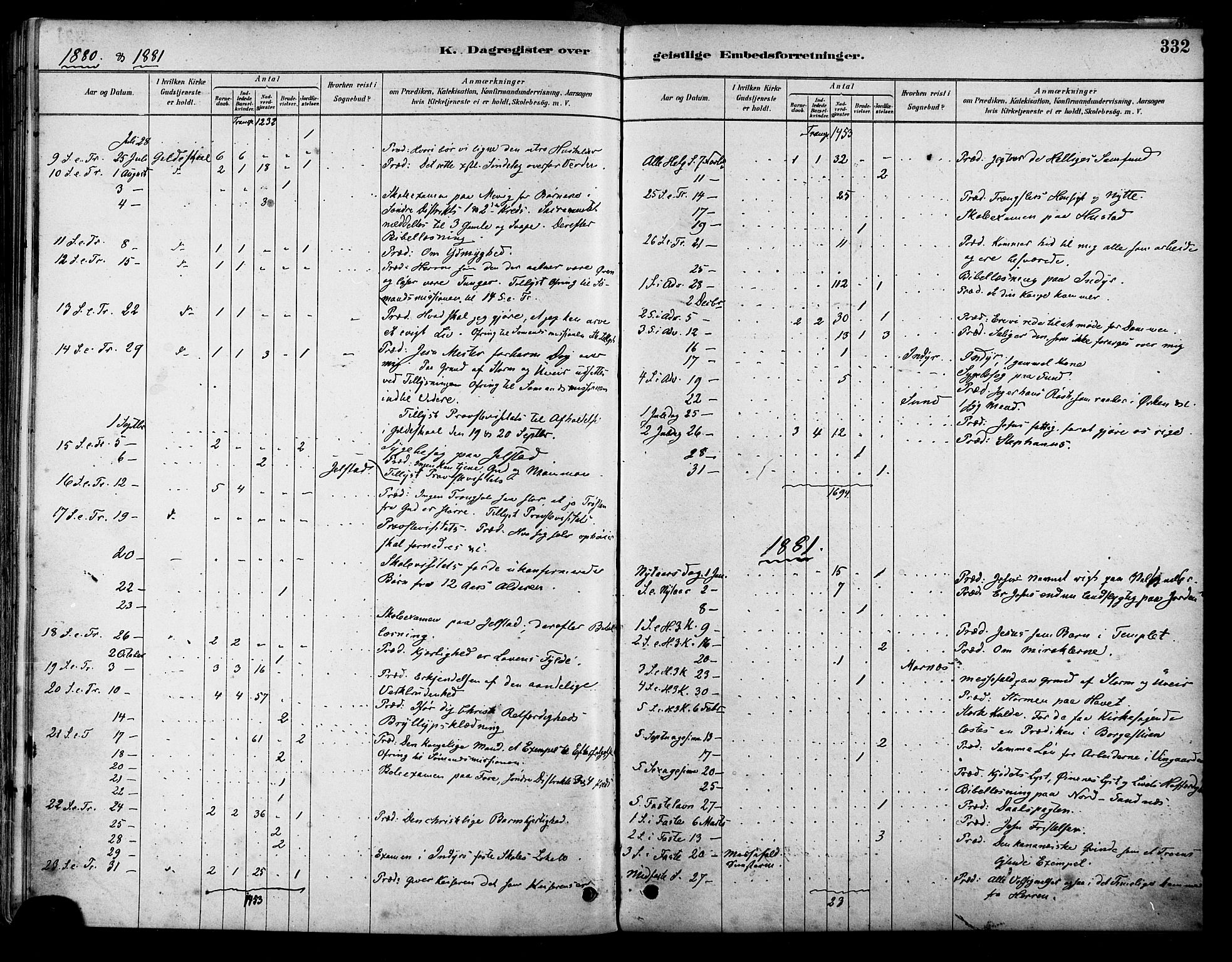 Ministerialprotokoller, klokkerbøker og fødselsregistre - Nordland, AV/SAT-A-1459/805/L0099: Parish register (official) no. 805A06, 1880-1891, p. 332