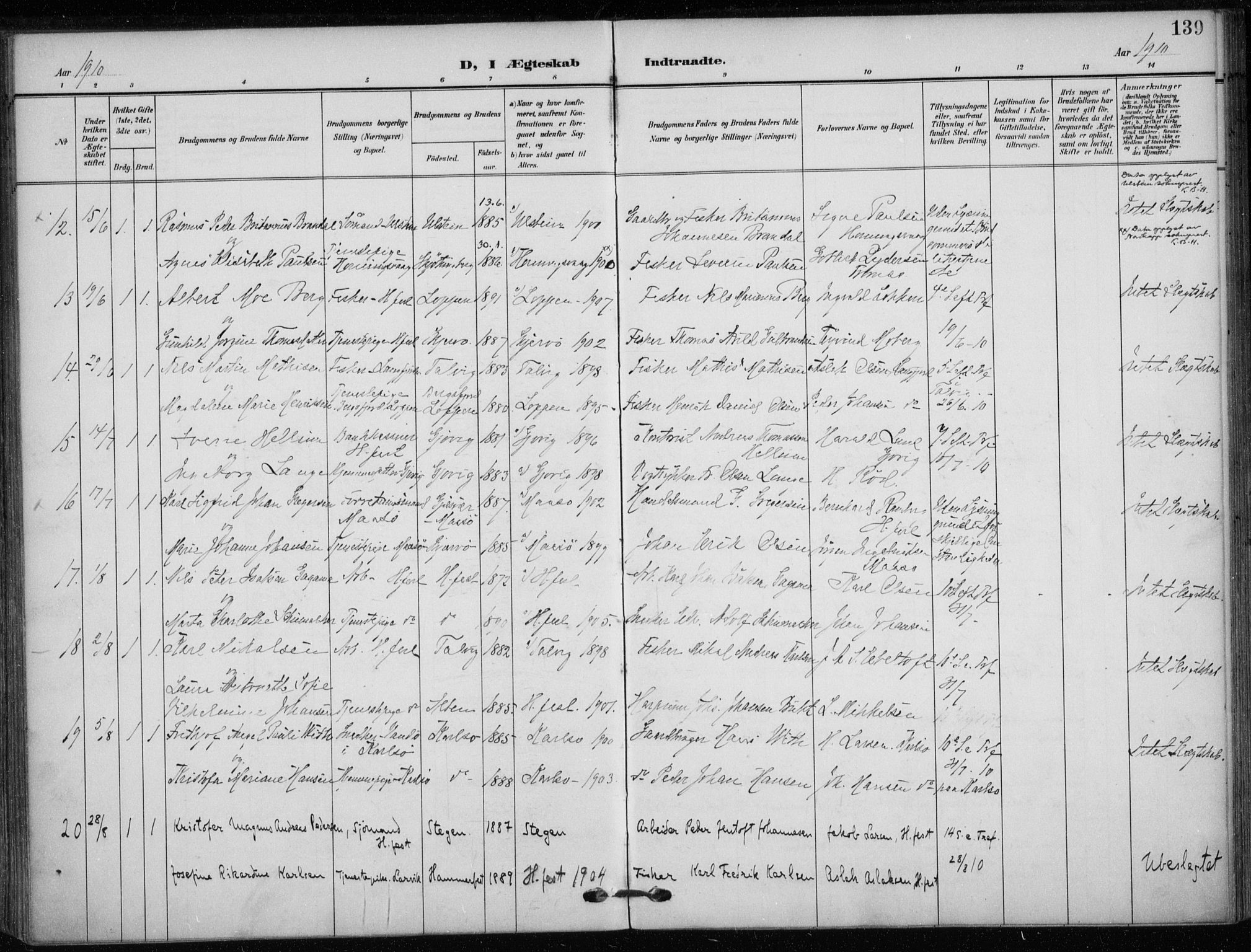 Hammerfest sokneprestkontor, SATØ/S-1347/H/Ha/L0014.kirke: Parish register (official) no. 14, 1906-1916, p. 139