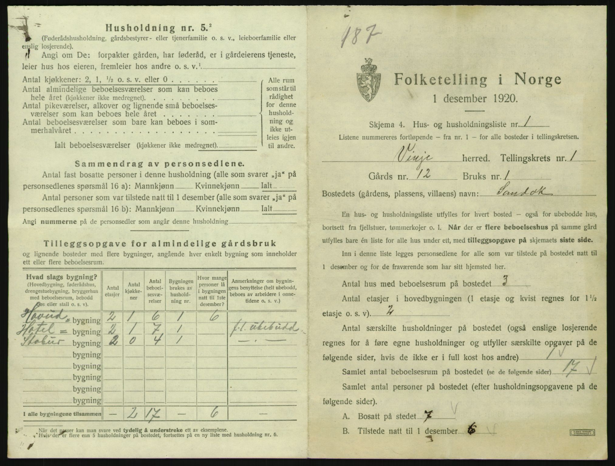 SAKO, 1920 census for Vinje, 1920, p. 53