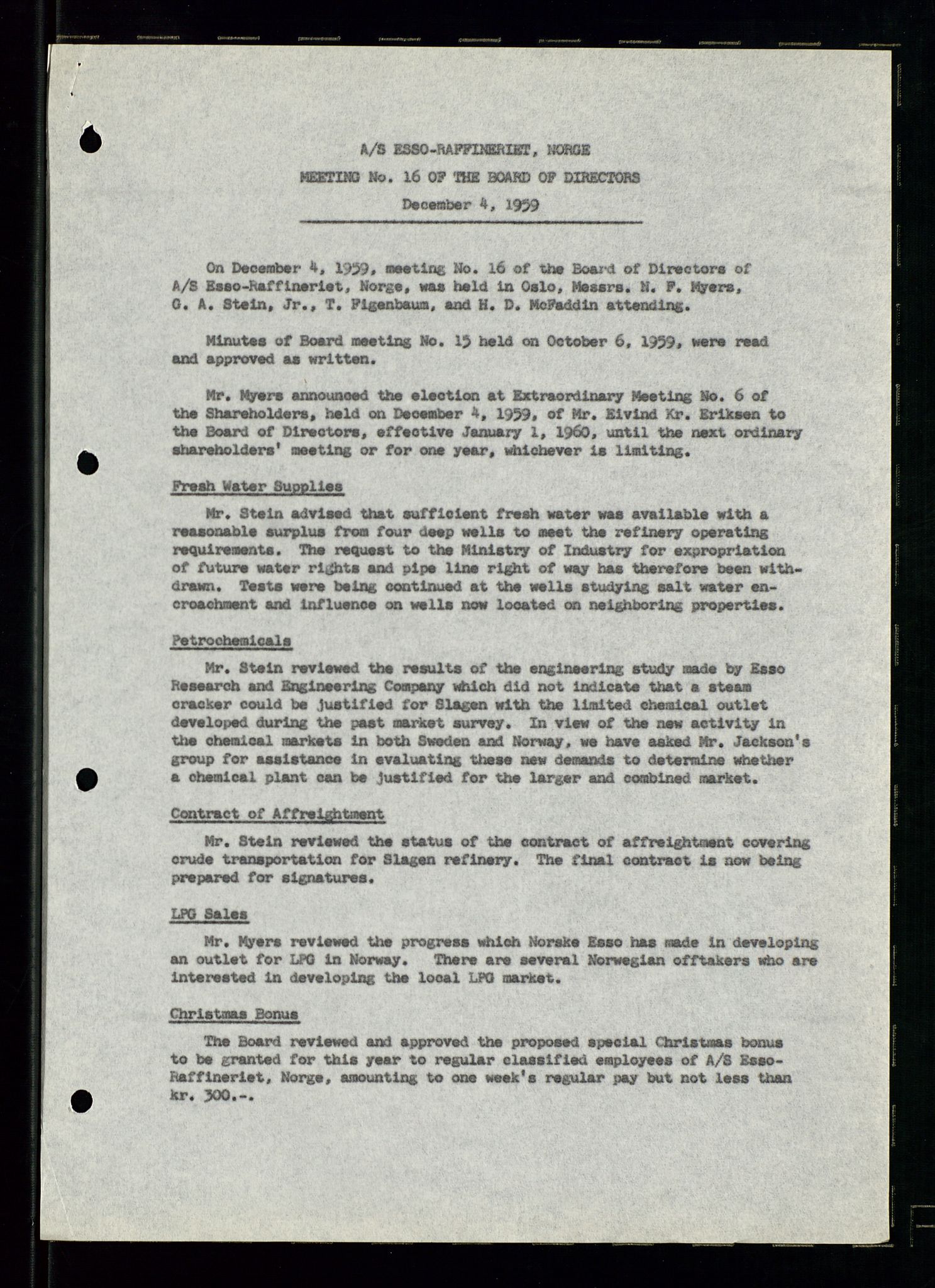 PA 1537 - A/S Essoraffineriet Norge, AV/SAST-A-101957/A/Aa/L0002/0001: Styremøter / Shareholder meetings, Board meeting minutes, 1957-1961, p. 103