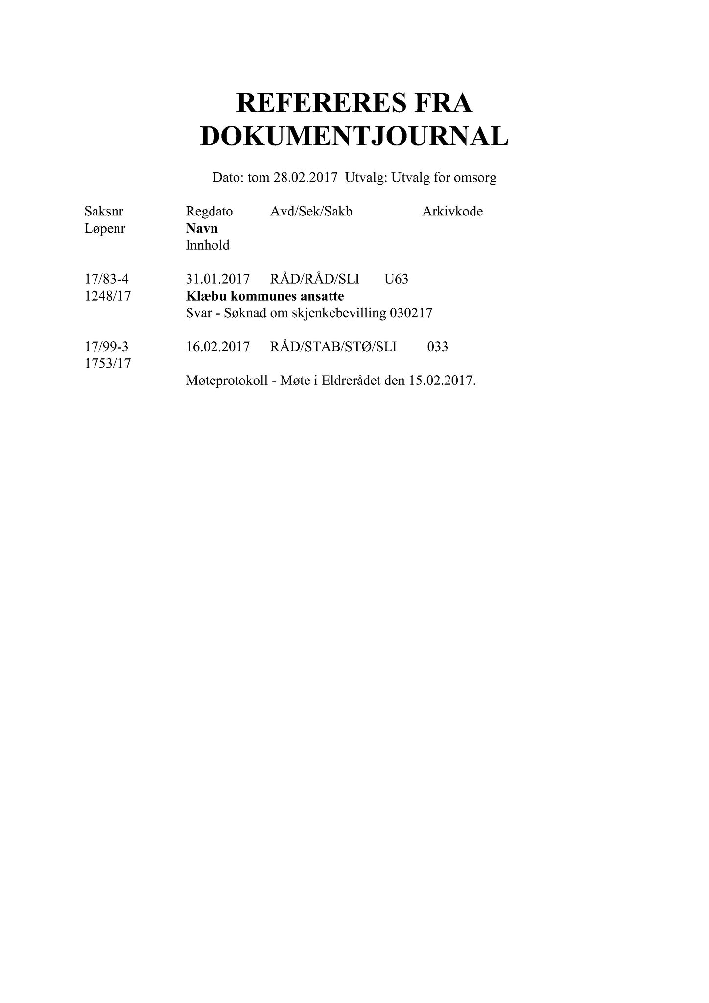 Klæbu Kommune, TRKO/KK/05-UOm/L008: Utvalg for omsorg - Møtedokumenter, 2017, p. 95
