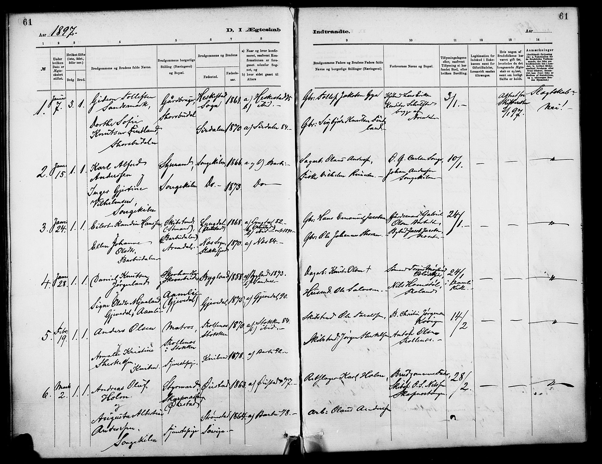 Barbu sokneprestkontor, AV/SAK-1111-0003/F/Fa/L0003: Parish register (official) no. A 3, 1883-1898, p. 61