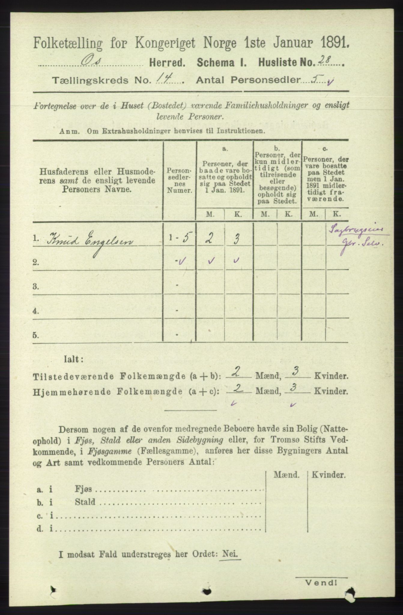 RA, 1891 census for 1243 Os, 1891, p. 3085