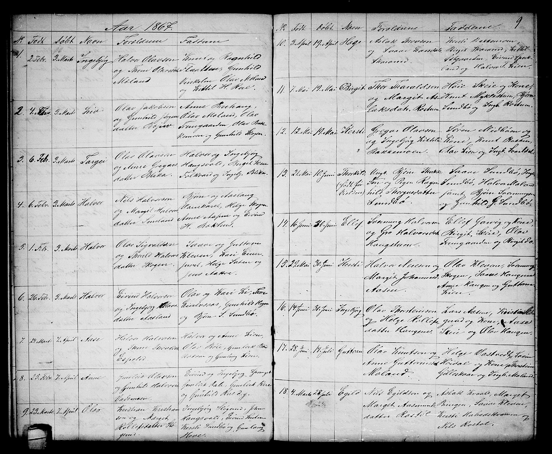 Seljord kirkebøker, SAKO/A-20/G/Gb/L0003: Parish register (copy) no. II 3, 1863-1884, p. 9