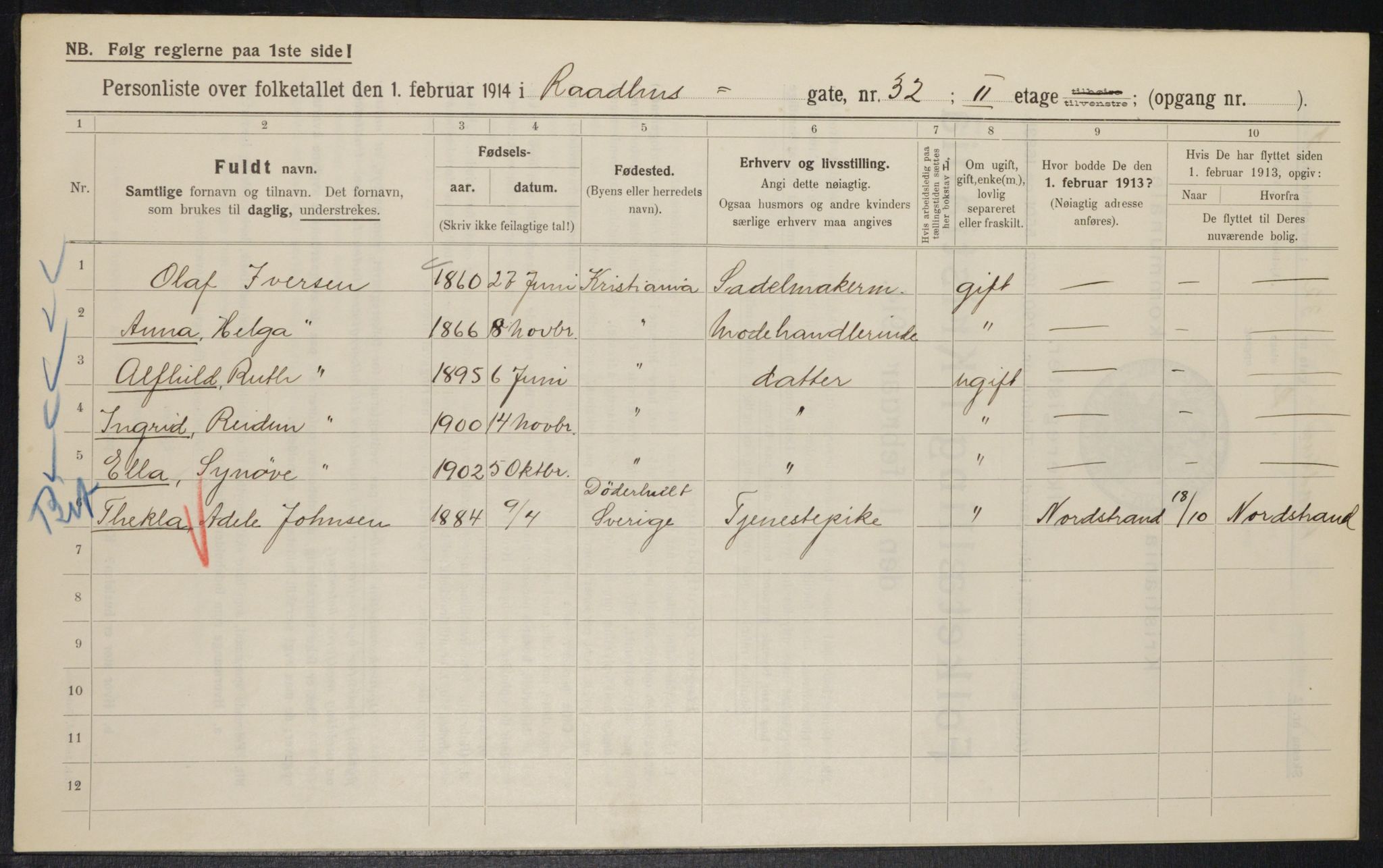 OBA, Municipal Census 1914 for Kristiania, 1914, p. 86262