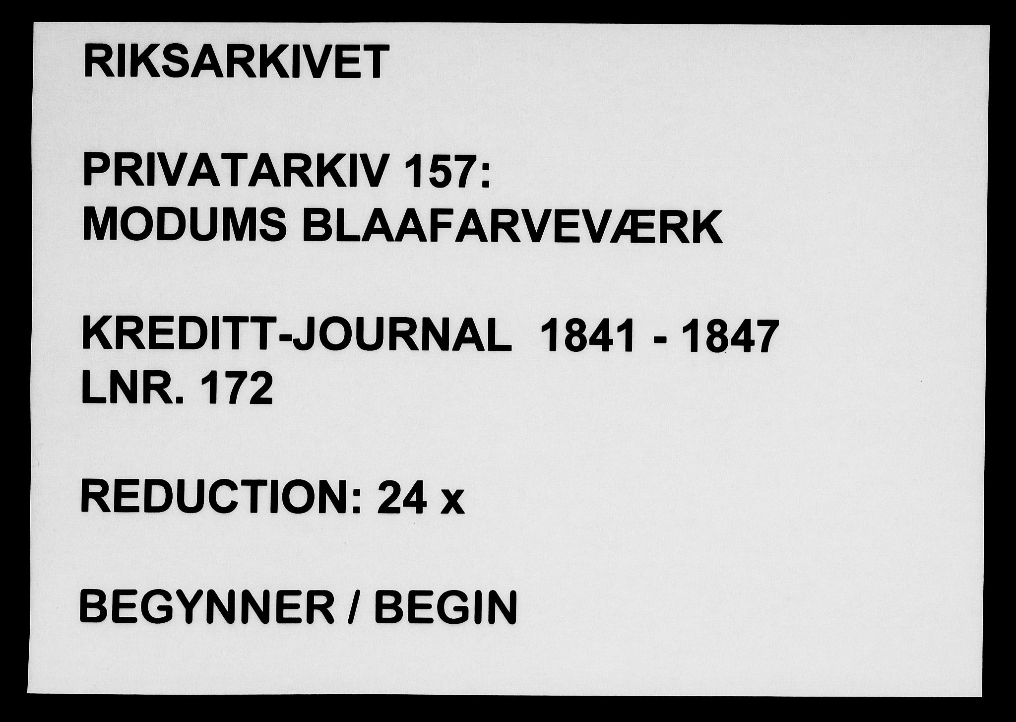 Modums Blaafarveværk, RA/PA-0157/G/Gd/Gda/L0172/0001: -- / Kreditt-journal, 1841-1847, p. 1