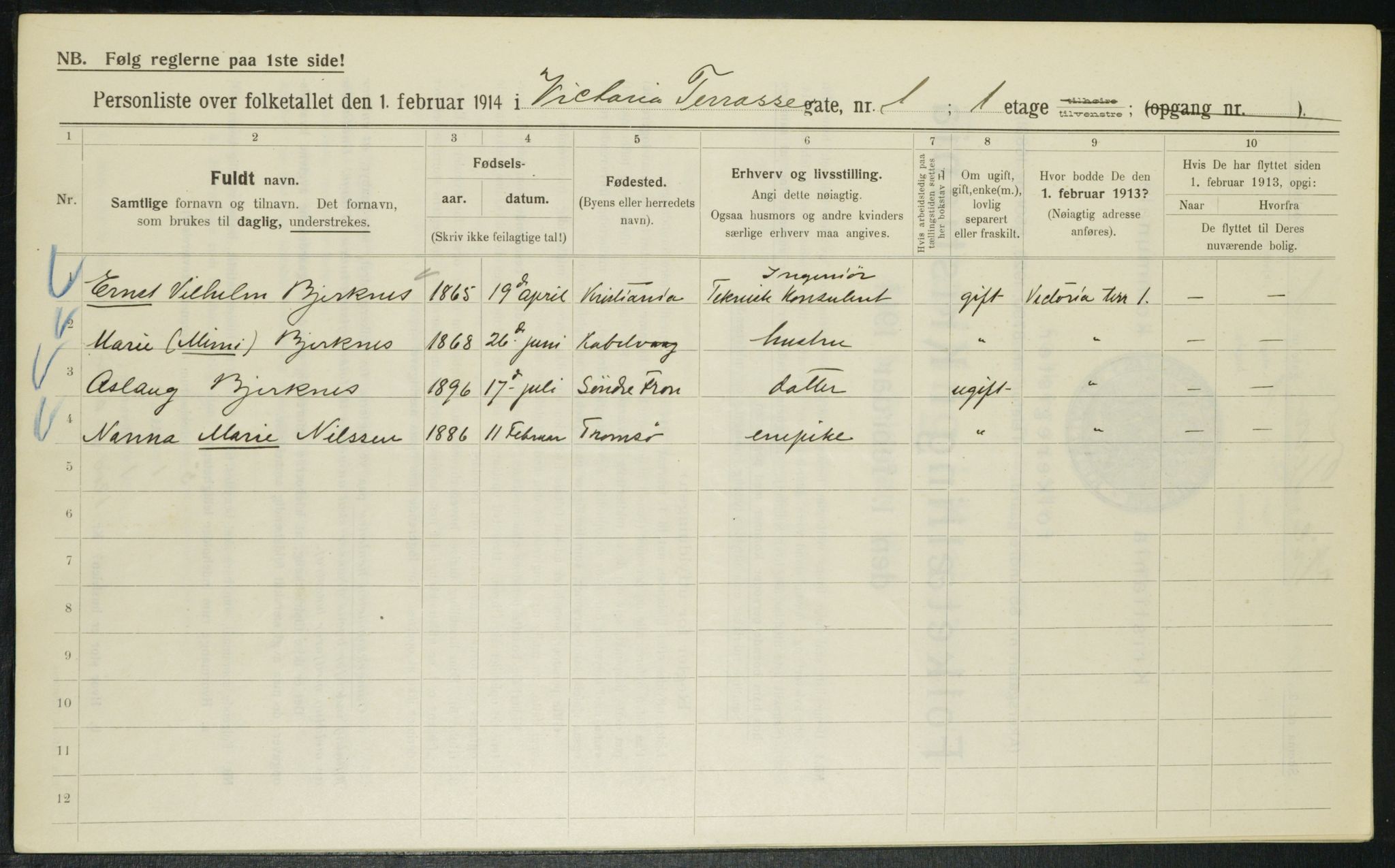 OBA, Municipal Census 1914 for Kristiania, 1914, p. 124520