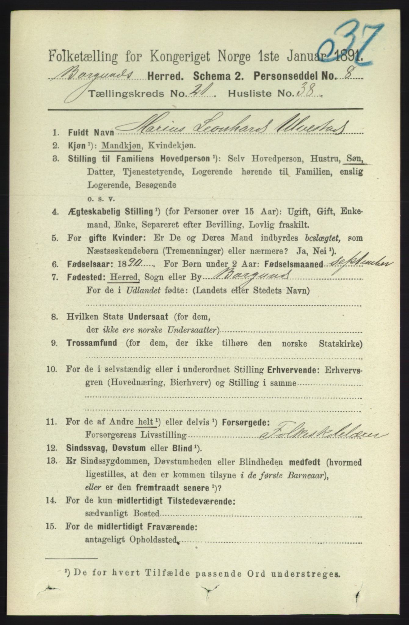 RA, 1891 census for 1531 Borgund, 1891, p. 6585