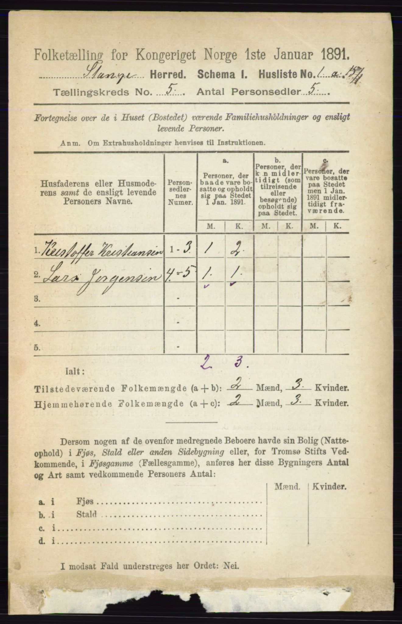 RA, 1891 census for 0417 Stange, 1891, p. 3743