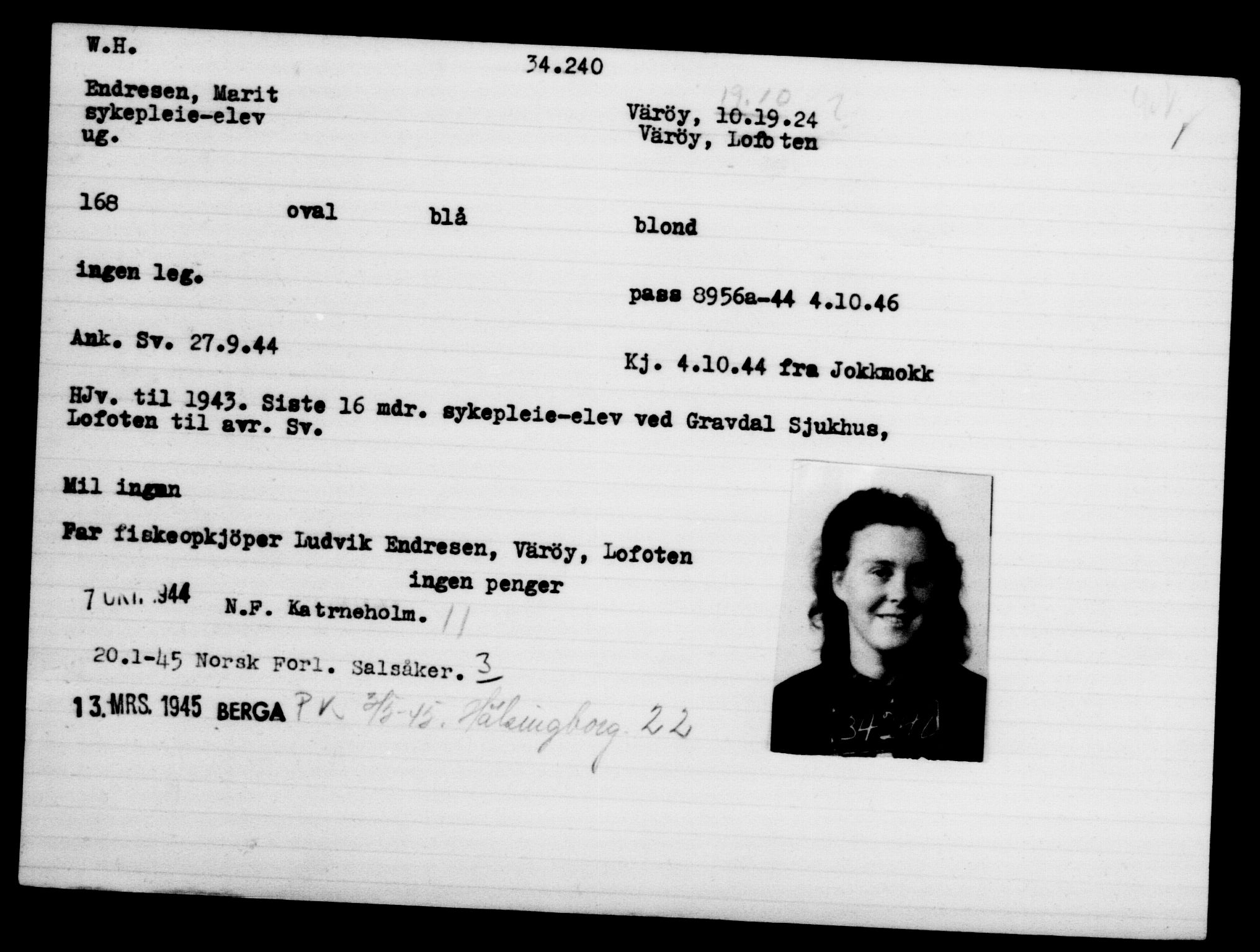 Utenriksstasjonene, Legasjonen i Stockholm, Flyktningkontoret, AV/RA-S-6753/V/Va/L0013: Kjesäterkartoteket, flyktninger med registreringsnr. 31500-34731, 1940-1945, p. 2892