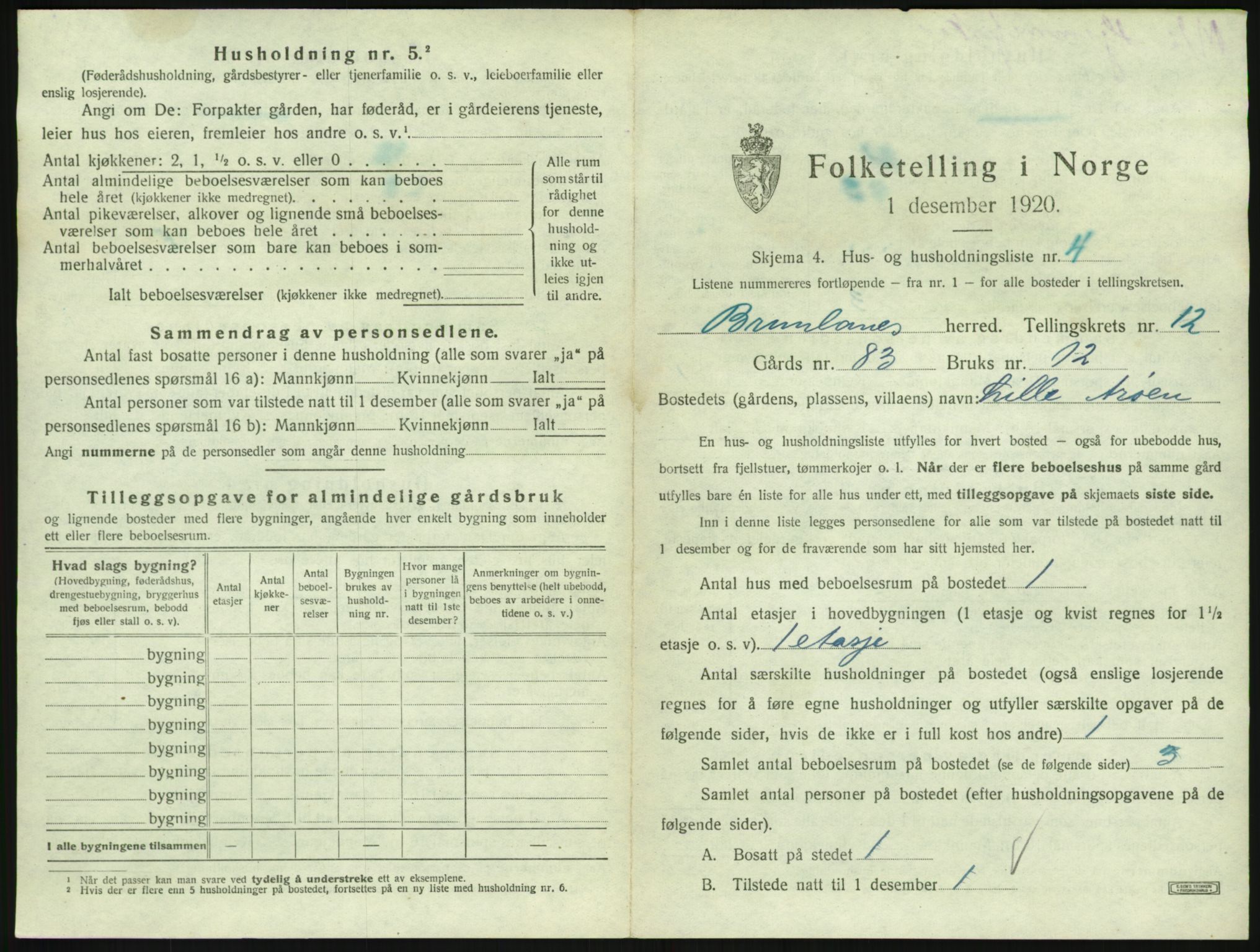 SAKO, 1920 census for Brunlanes, 1920, p. 1701