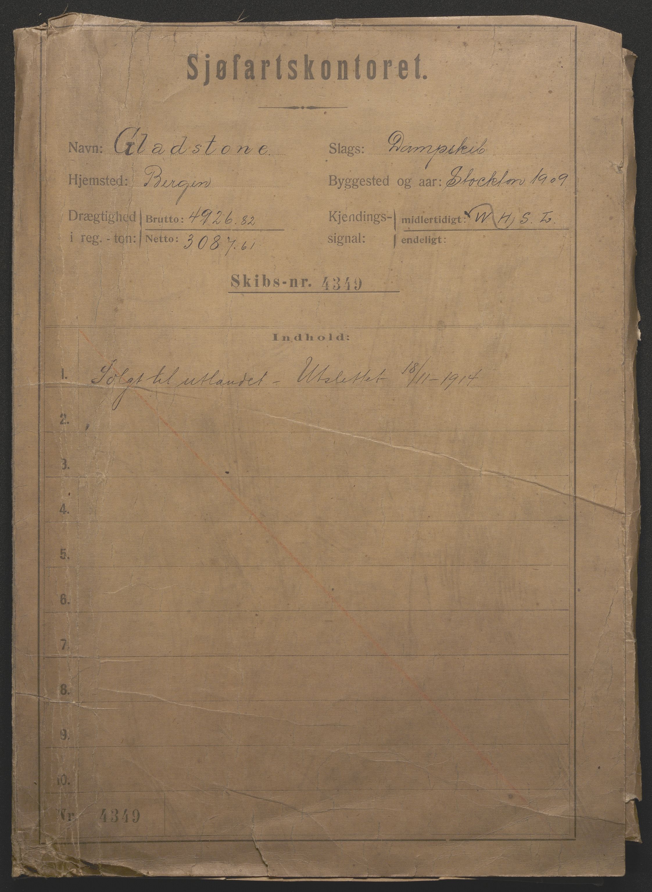 Sjøfartsdirektoratet med forløpere, skipsmapper slettede skip, RA/S-4998/F/Fa/L0411: --, 1869-1925, p. 1