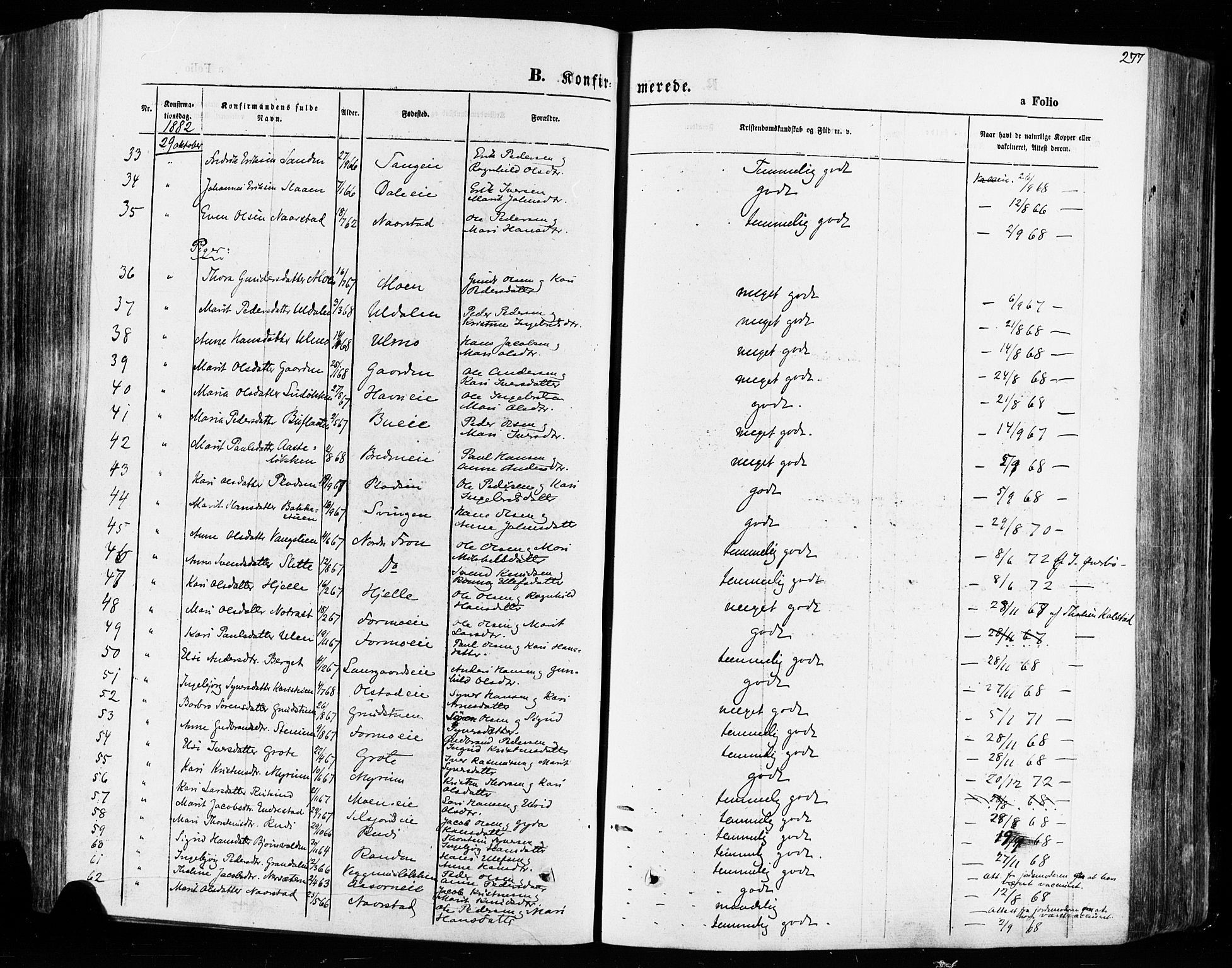 Vågå prestekontor, AV/SAH-PREST-076/H/Ha/Haa/L0007: Parish register (official) no. 7 /1, 1872-1886, p. 277