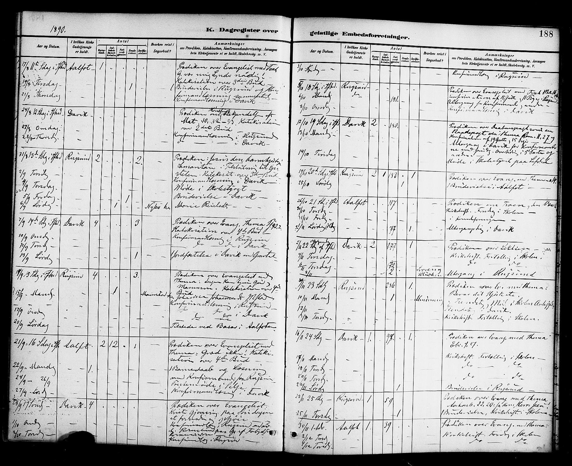 Davik sokneprestembete, AV/SAB-A-79701/H/Haa/Haab/L0001: Parish register (official) no. B 1, 1882-1900, p. 188