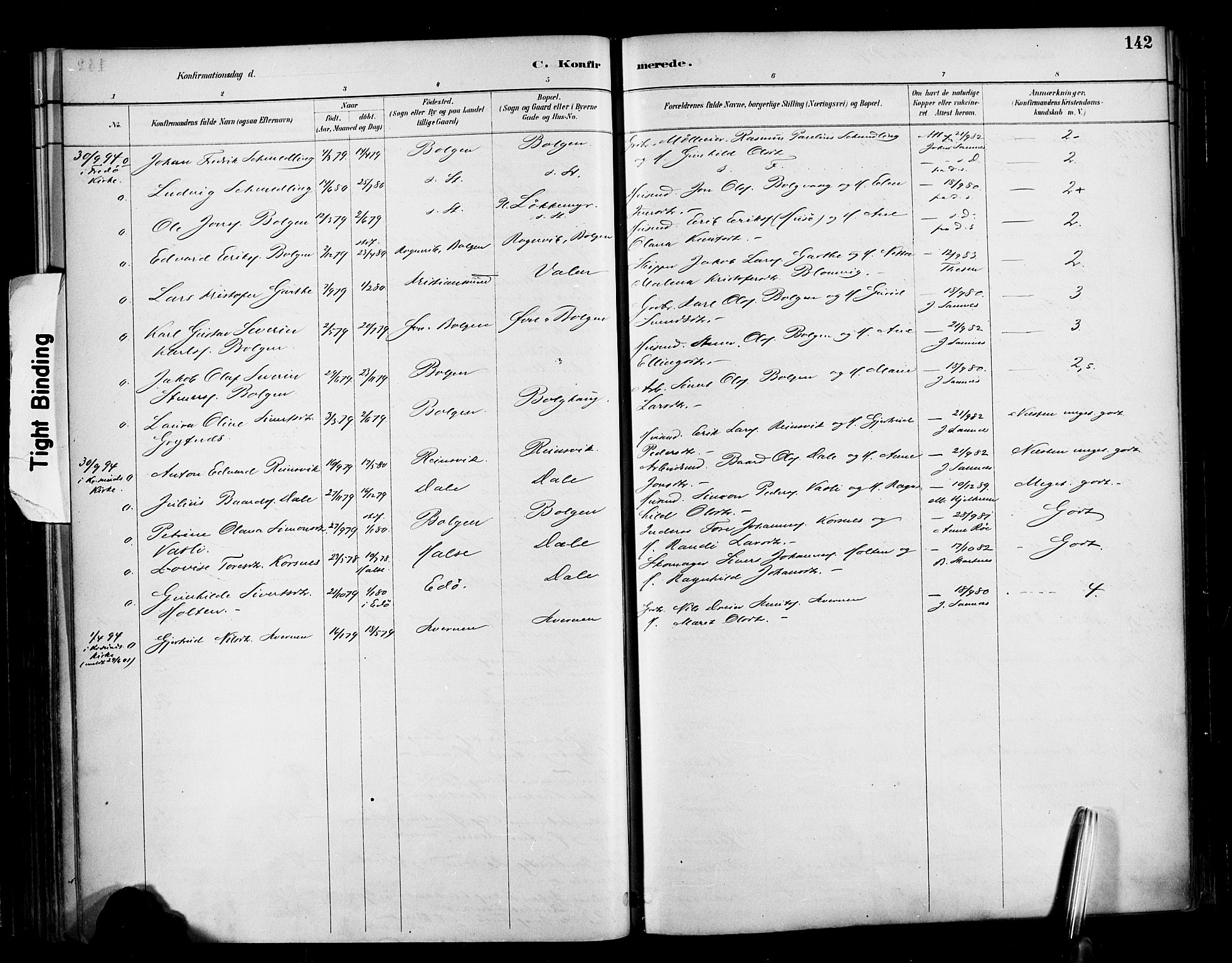 Ministerialprotokoller, klokkerbøker og fødselsregistre - Møre og Romsdal, AV/SAT-A-1454/569/L0819: Parish register (official) no. 569A05, 1885-1899, p. 142