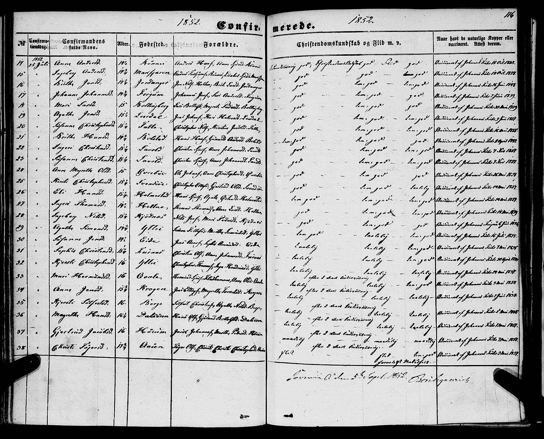 Luster sokneprestembete, AV/SAB-A-81101/H/Haa/Haaa/L0007: Parish register (official) no. A 7, 1849-1859, p. 116