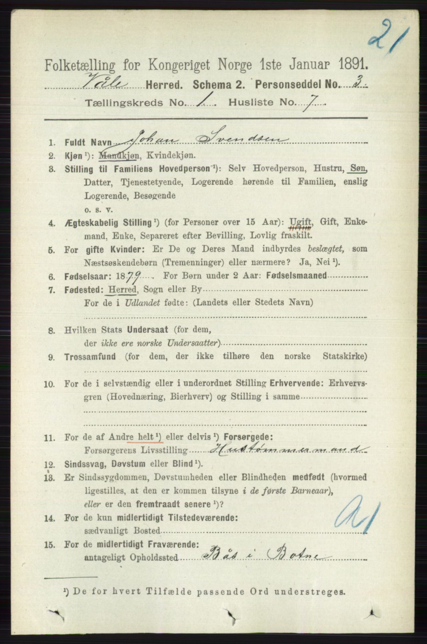 RA, 1891 census for 0716 Våle, 1891, p. 118