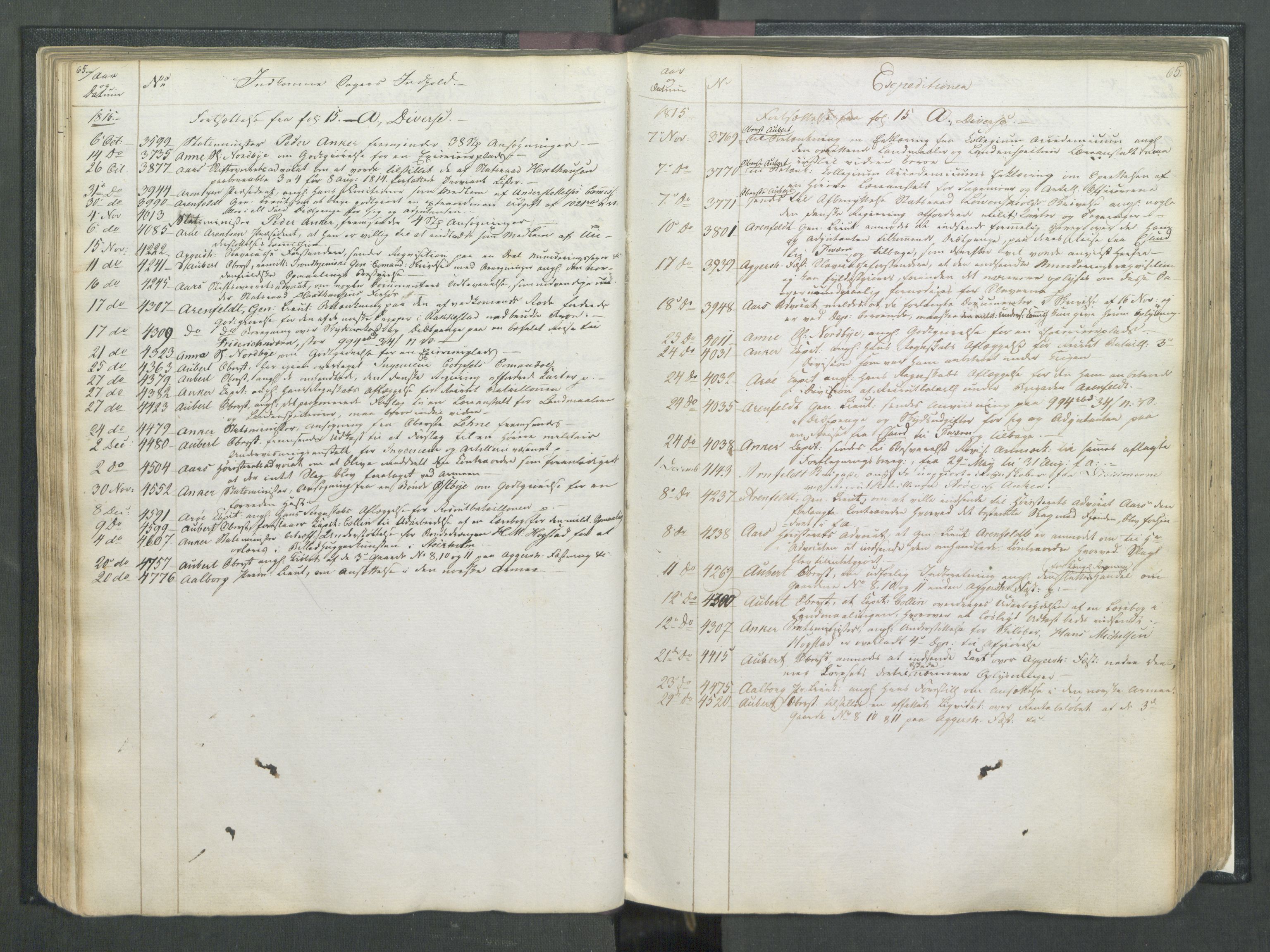 Armédepartementet, RA/RAFA-3493/C/Ca/L0007: 6. Departements Register, 1815, p. 65