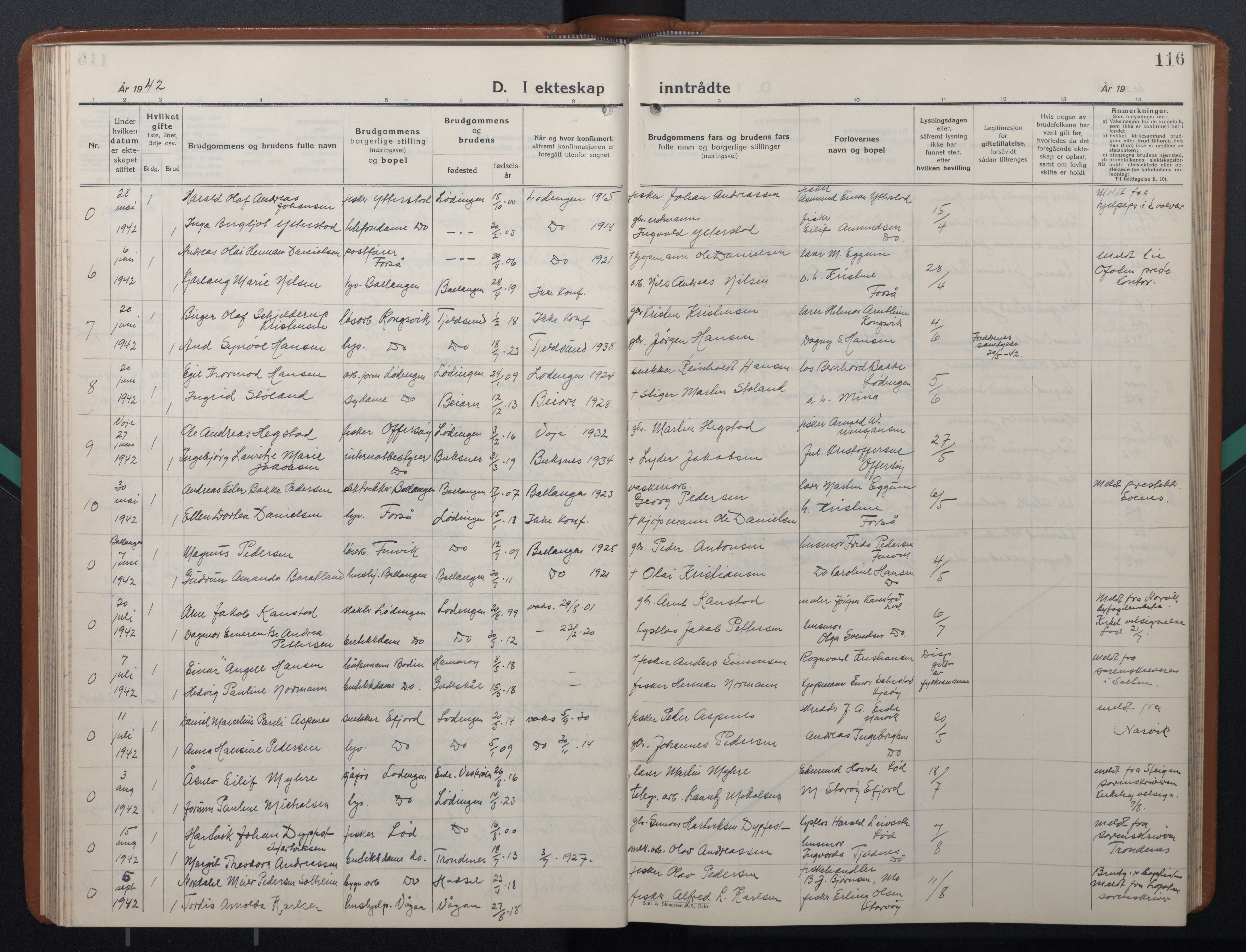 Ministerialprotokoller, klokkerbøker og fødselsregistre - Nordland, AV/SAT-A-1459/872/L1051: Parish register (copy) no. 872C07, 1939-1947, p. 116