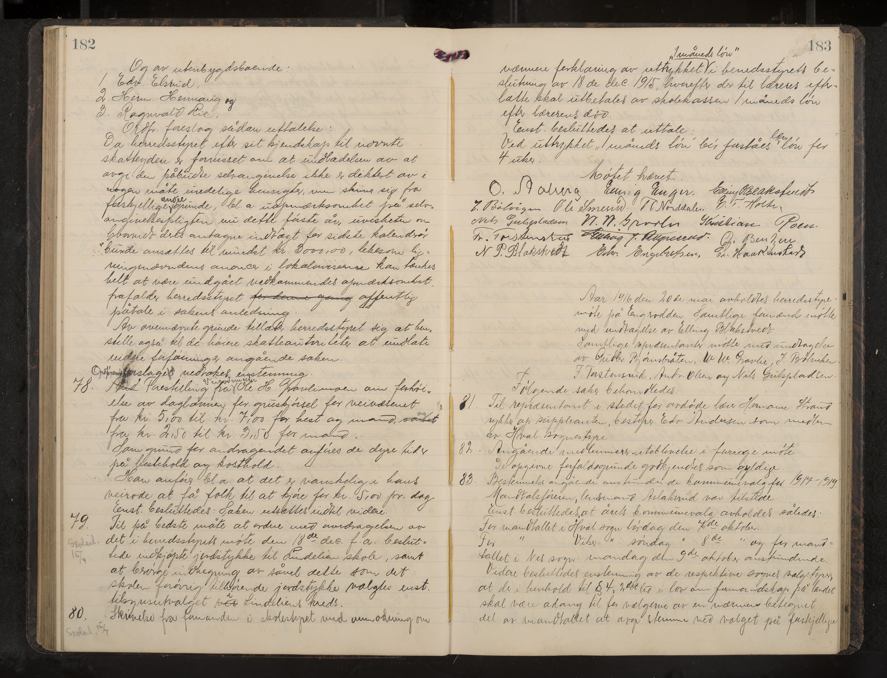 Ådal formannskap og sentraladministrasjon, IKAK/0614021/A/Aa/L0004: Møtebok, 1914-1918, p. 182-183