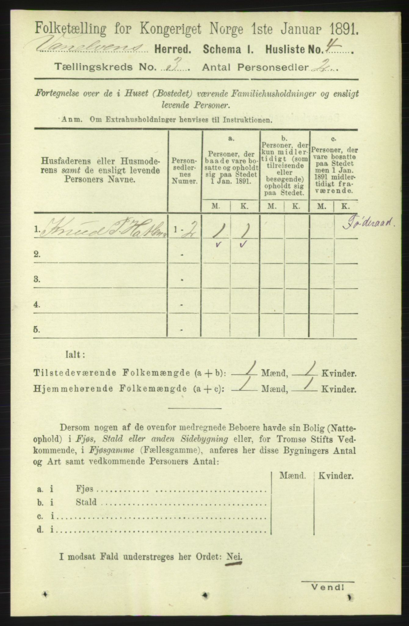 RA, 1891 census for 1511 Vanylven, 1891, p. 1178