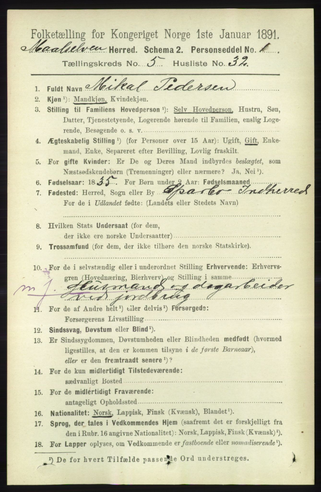 RA, 1891 census for 1924 Målselv, 1891, p. 1827