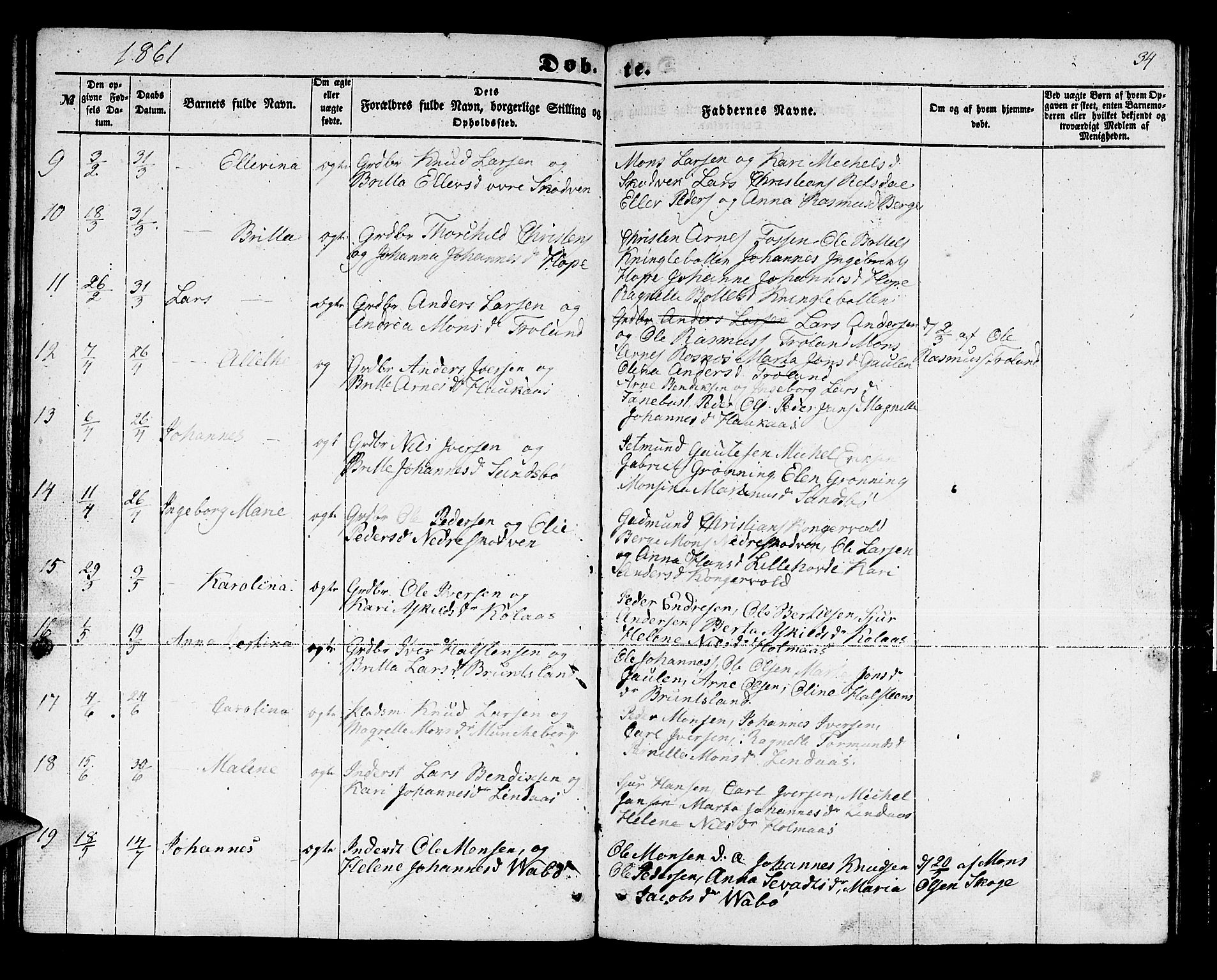 Lindås Sokneprestembete, SAB/A-76701/H/Hab: Parish register (copy) no. B 1, 1853-1866, p. 34