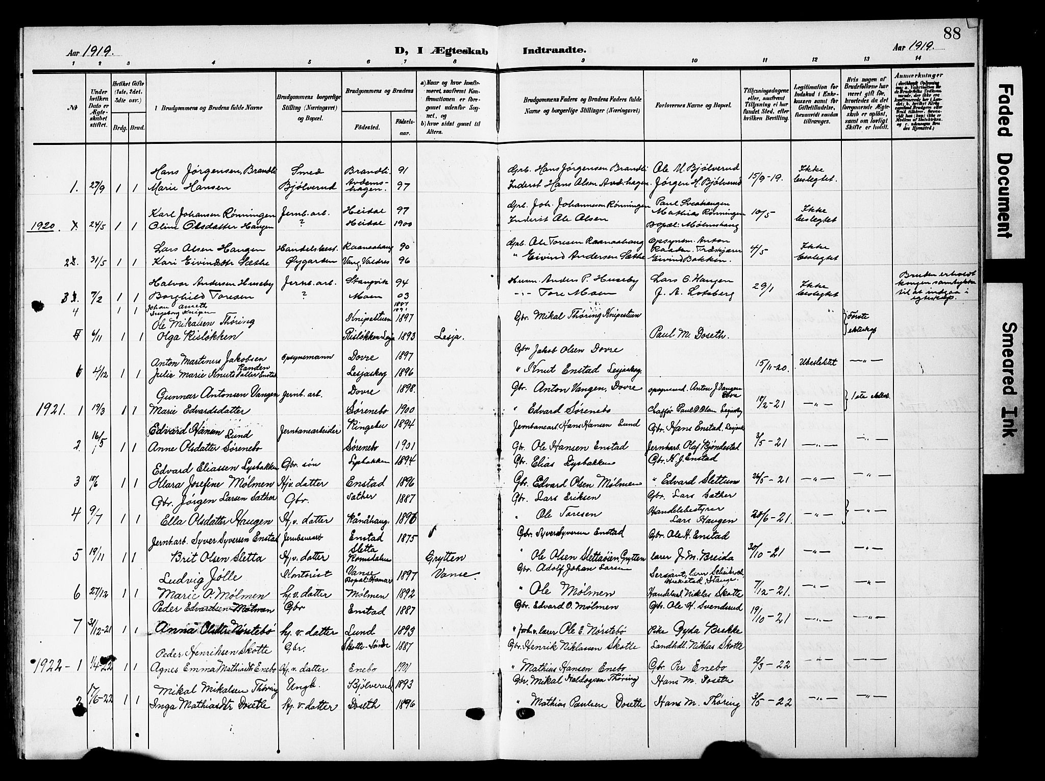 Lesja prestekontor, SAH/PREST-068/H/Ha/Hab/L0008: Parish register (copy) no. 8, 1905-1931, p. 88