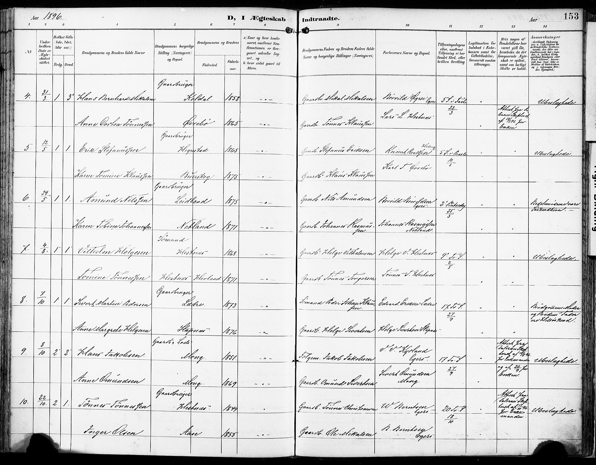 Eigersund sokneprestkontor, AV/SAST-A-101807/S08/L0018: Parish register (official) no. A 17, 1892-1905, p. 153