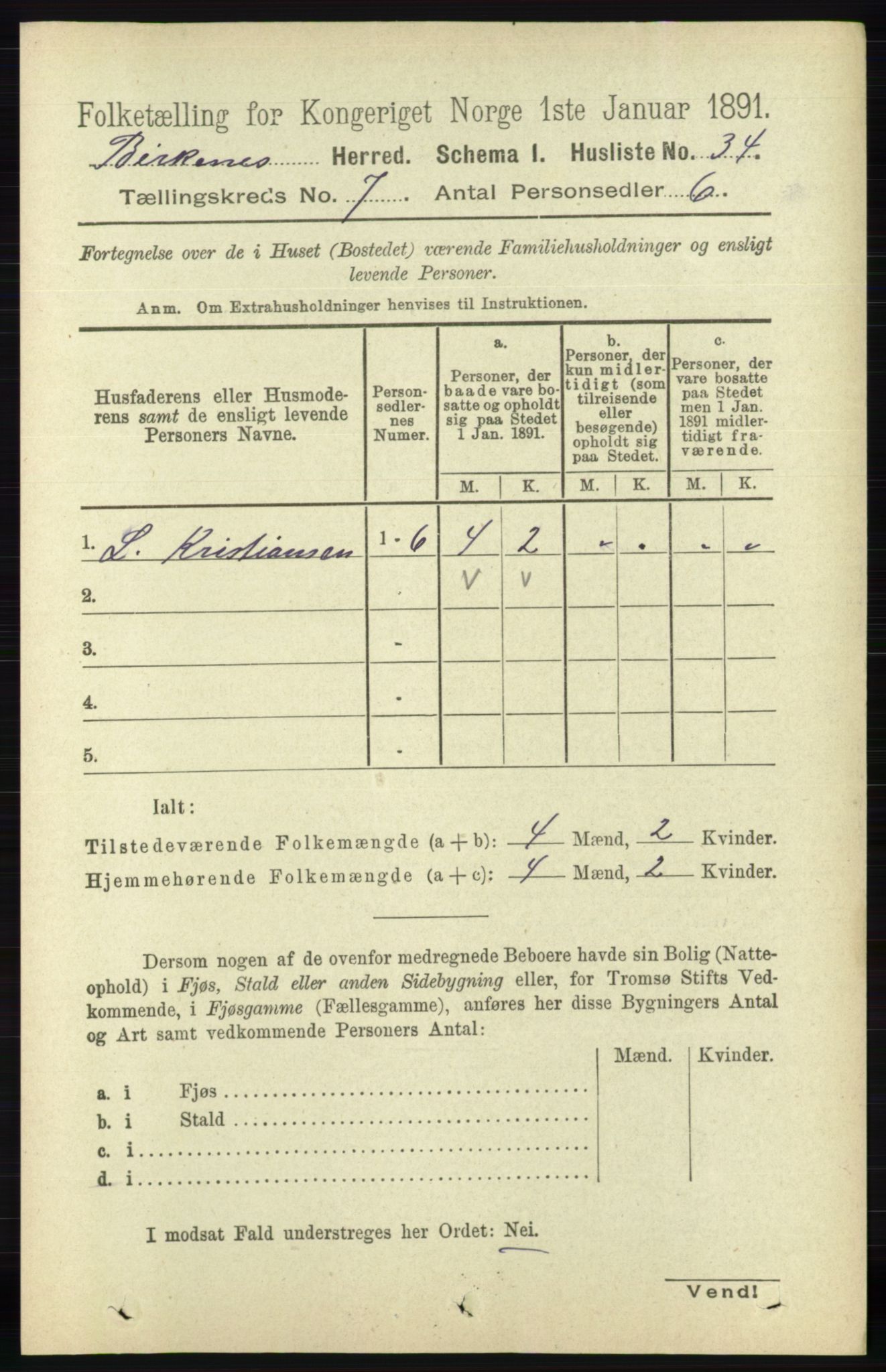 RA, 1891 Census for 0928 Birkenes, 1891, p. 1976