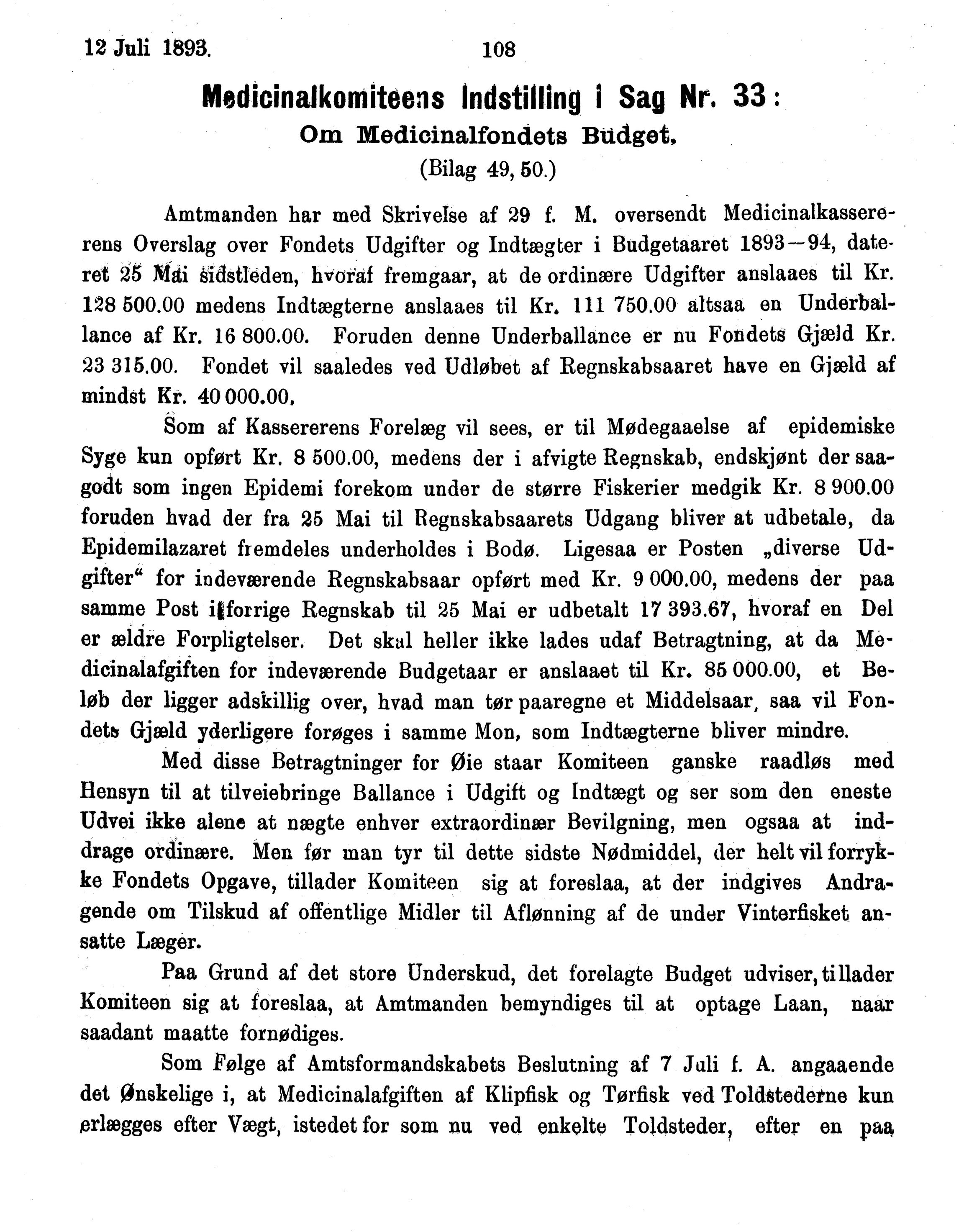 Nordland Fylkeskommune. Fylkestinget, AIN/NFK-17/176/A/Ac/L0016: Fylkestingsforhandlinger 1891-1893, 1891-1893