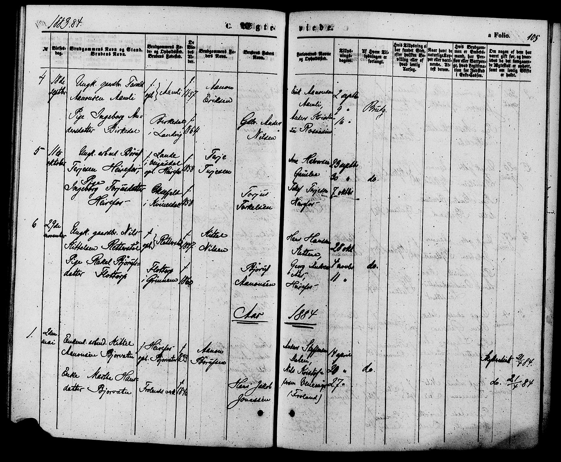 Herefoss sokneprestkontor, AV/SAK-1111-0019/F/Fa/Faa/L0002: Parish register (official) no. A 2, 1861-1886, p. 105