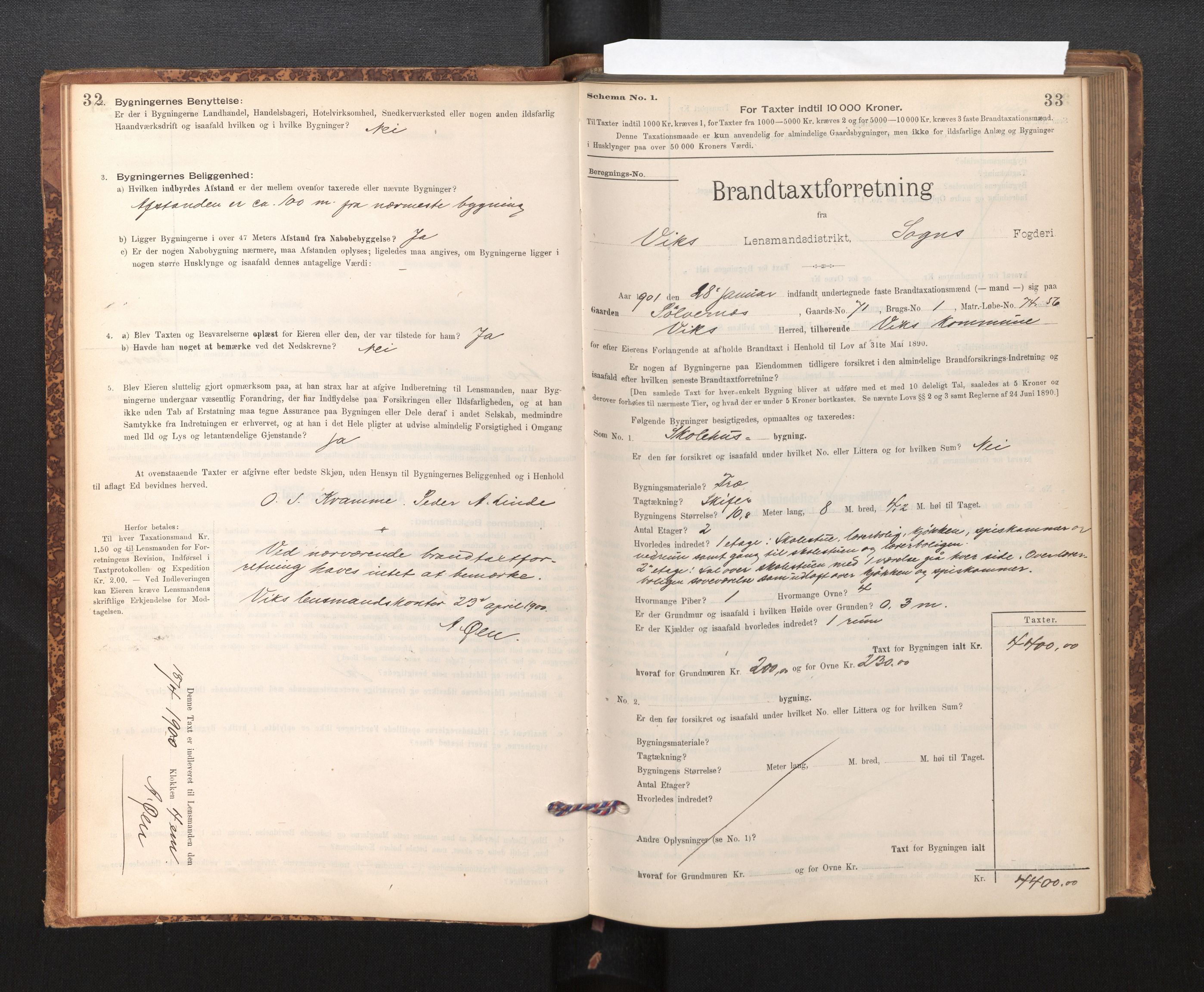 Lensmannen i Vik, SAB/A-30301/0012/L0006: Branntakstprotokoll, skjematakst, 1896-1949, p. 32-33